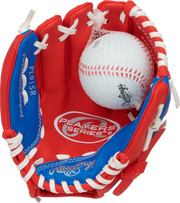 Rawlings Players Series Youth 9-Inch Baseball Glove W/Ball - Left Hand Thrower - Scarlet/Royal