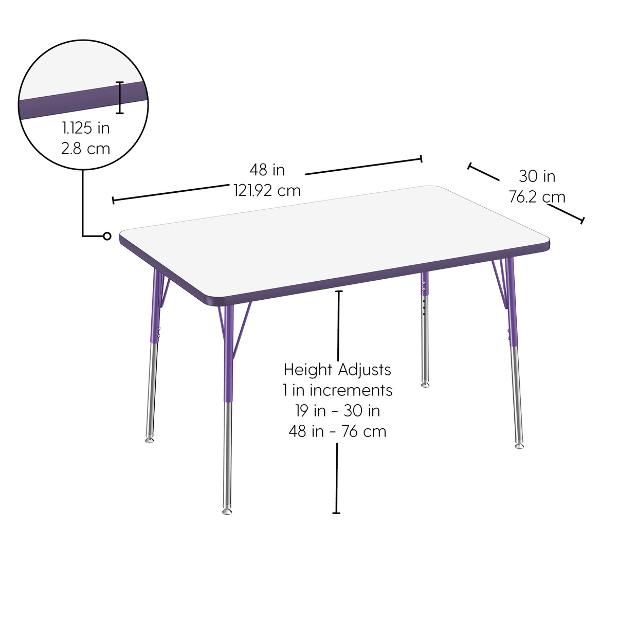 30" x 48" Rectangle Dry-Erase Activity Table with Adjustable Standard Swivel Glide Legs - Whiteboard/Eggplant/Purple