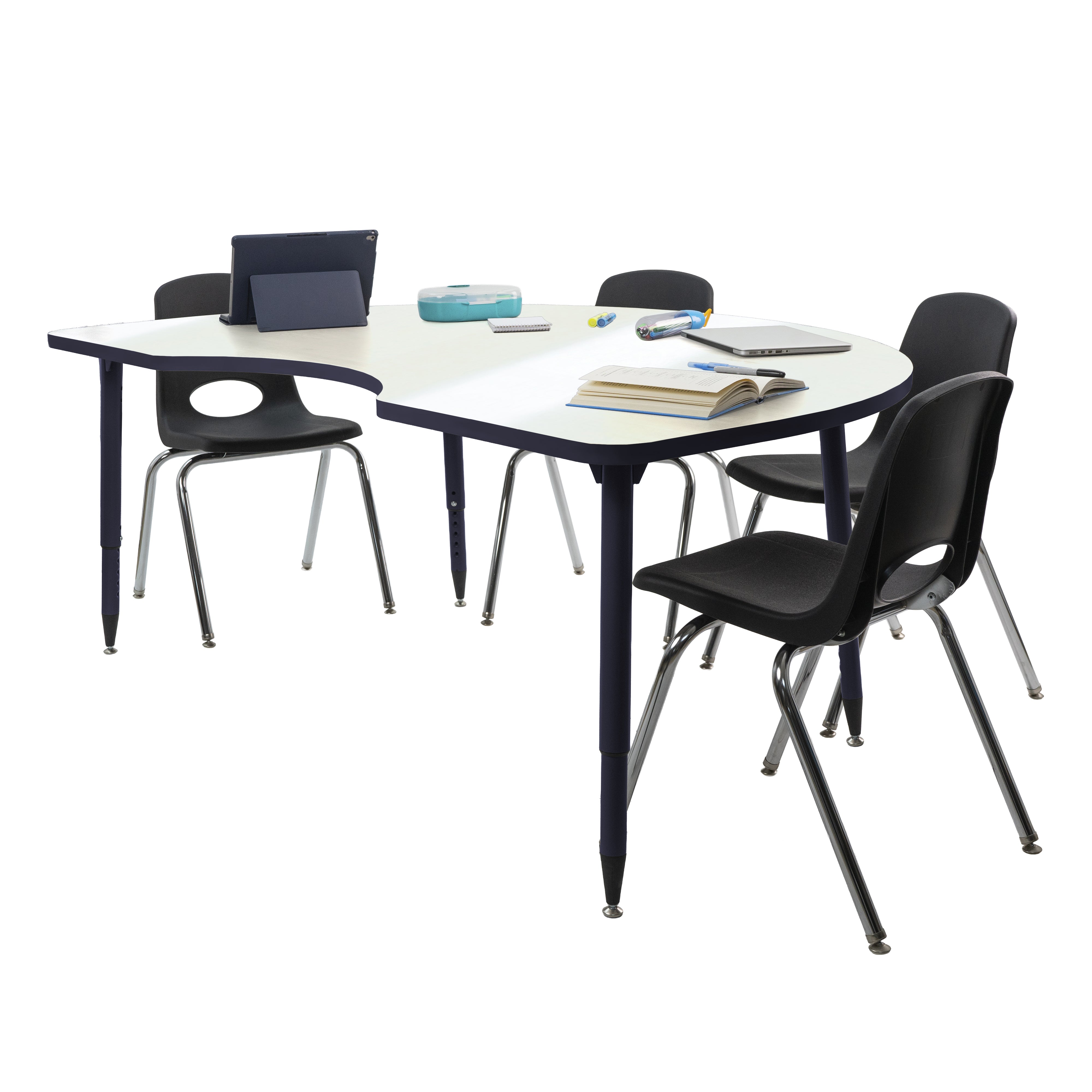 Adapte 48" x 72" Kidney Dry-Erase Activity Table with Adjustable Tapered Legs - Whiteboard/Navy