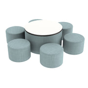 Pro Series Dry-Erase 30" Round Ottoman Table with Round 12" H Seating, 7-Piece Set - Sky Blue Crosshatch/Whiteboard