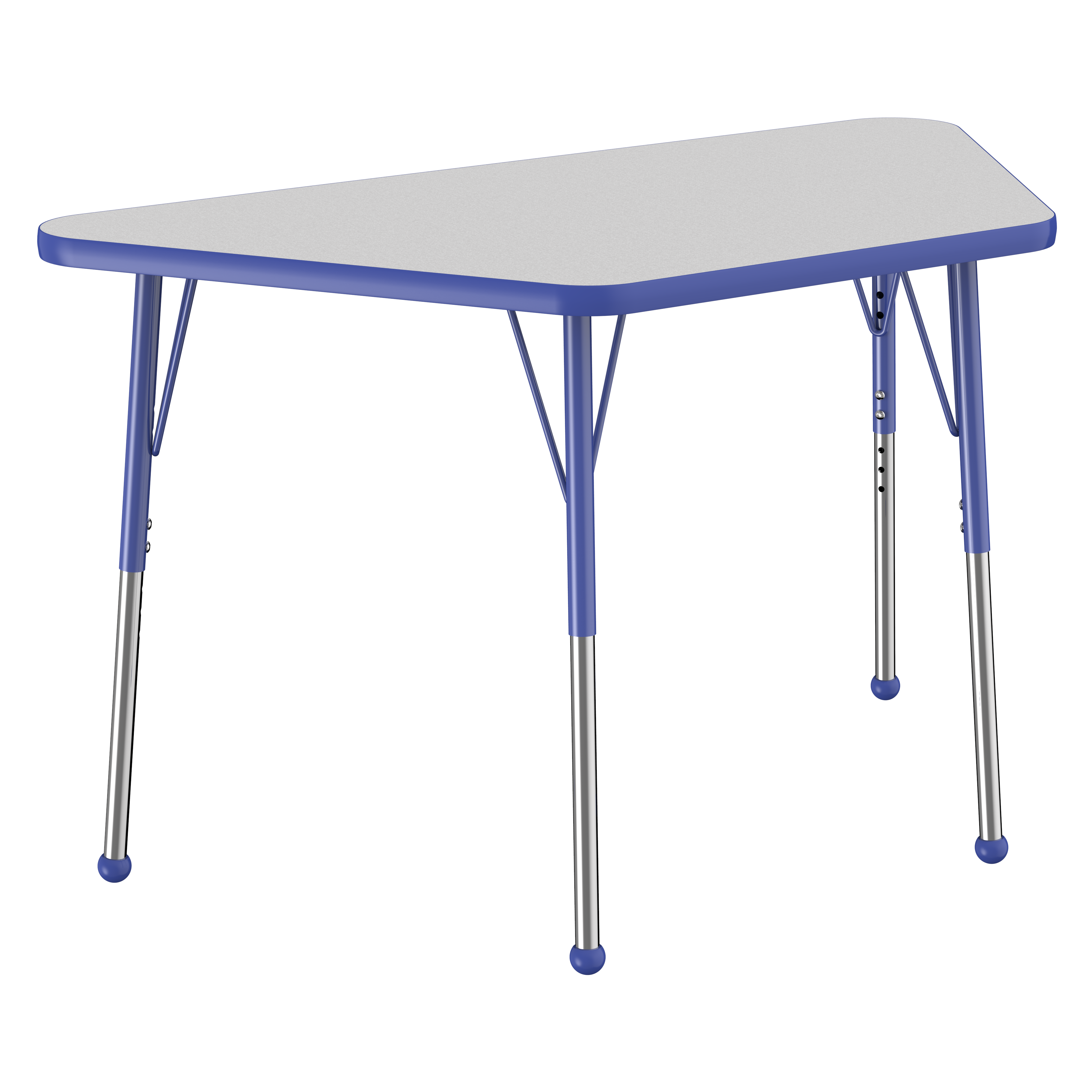 24" x 48" Trapezoid T-Molding Activity Table with Adjustable Standard Ball Glide Legs - Gray/Blue