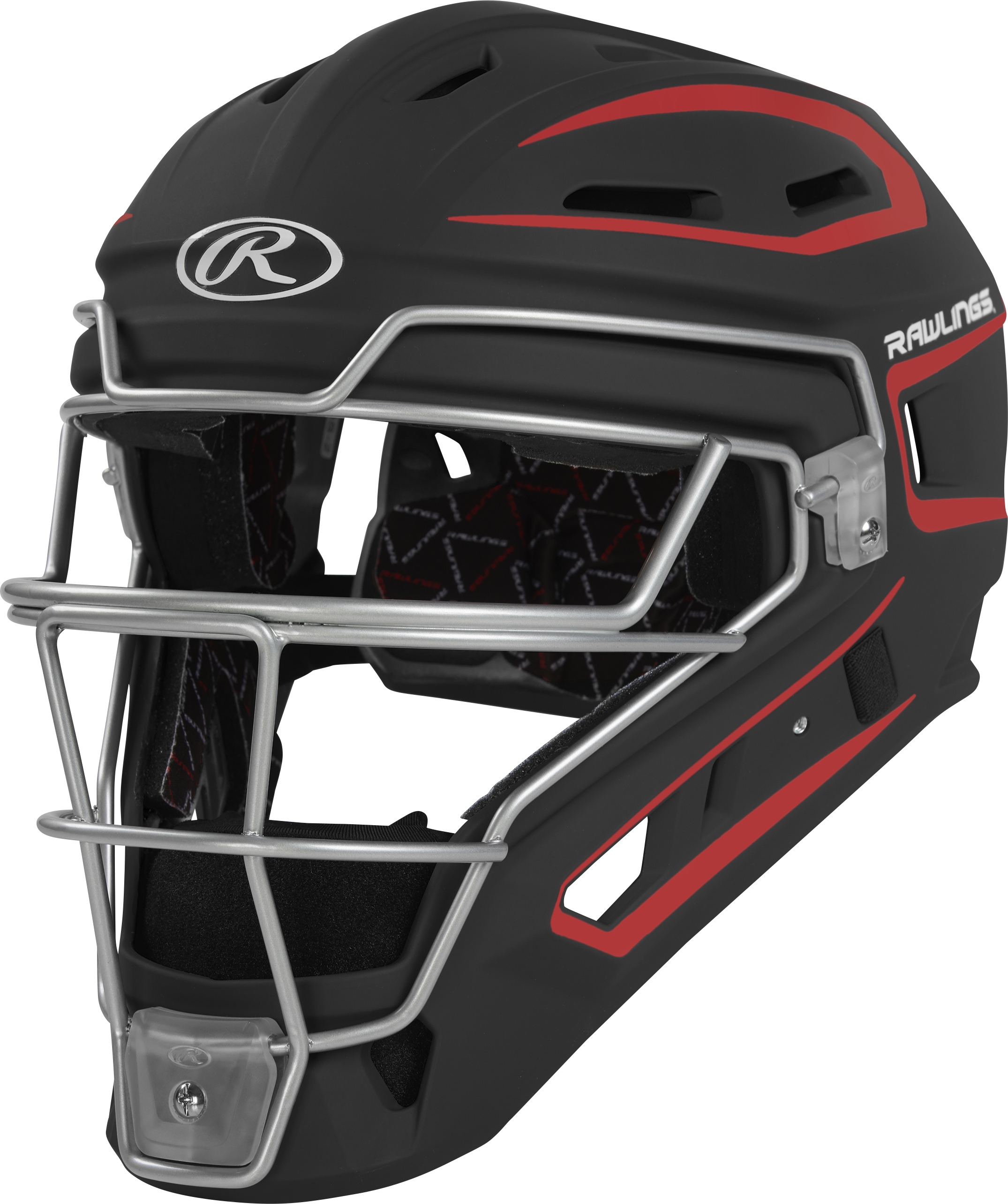 Rawlings Velo 2.0 Matte Junior Catchers Helmet - Black/Scarlet