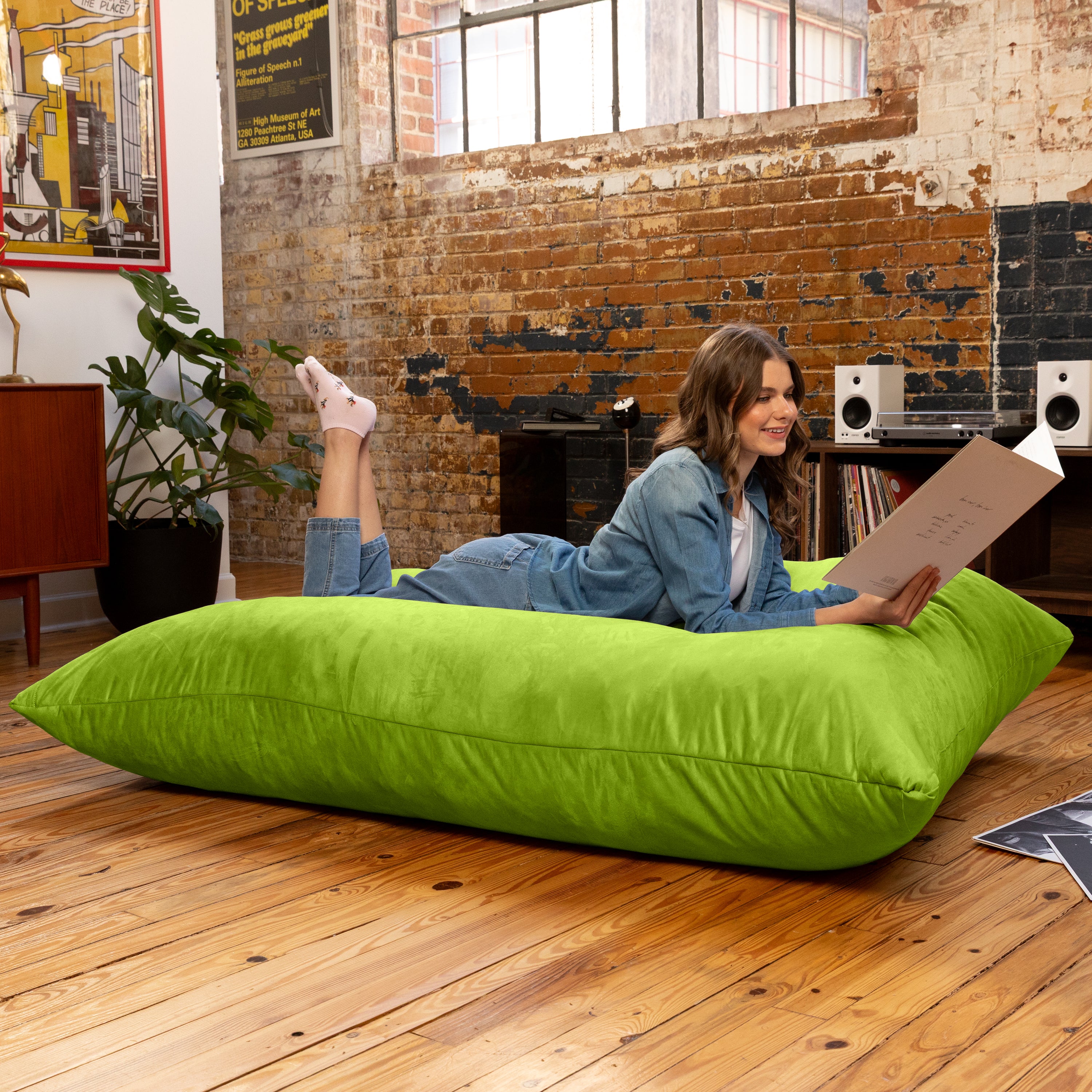 Jaxx Pillow Saxx 5.5-Foot - Huge Bean Bag Floor Pillow and Lounger, Lime