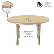 36" Round T-Molding Activity Table with Adjustable Chunky Legs - Maple/Sand