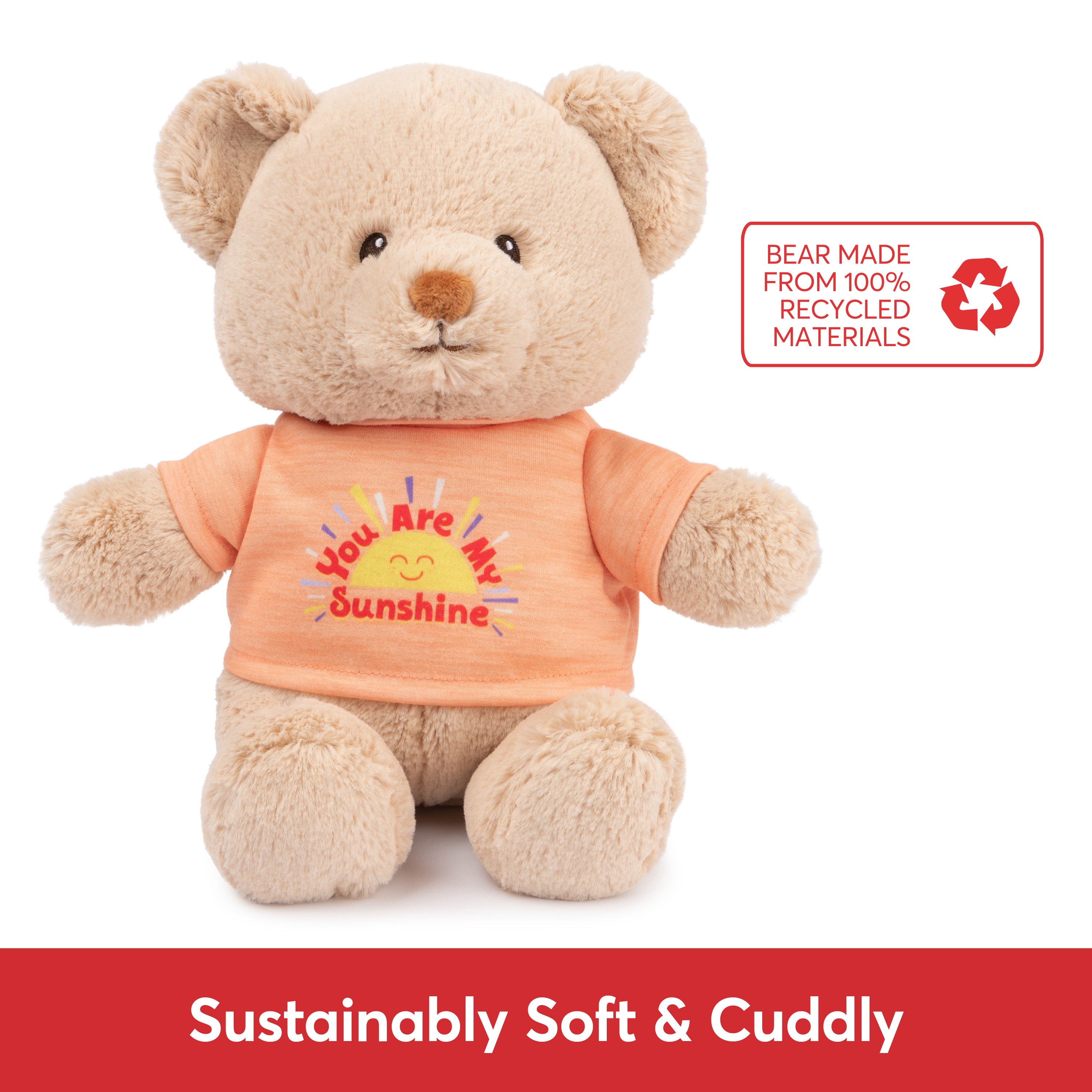 GUND “You are My Sunshine” Sustainable Message Bear with Orange T-Shirt, Teddy Bear Made from 100% Recycled Materials for Ages 1 and Up, Tan, 12”