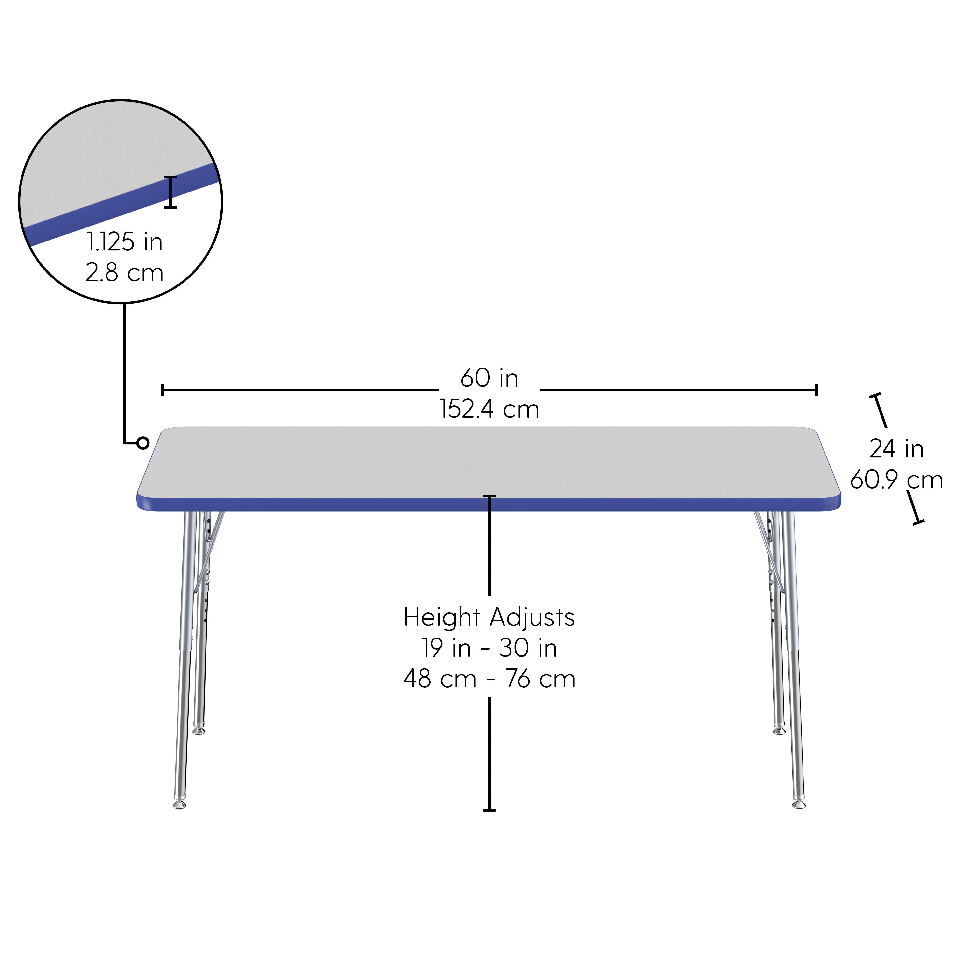 24" x 60" Rectangle T-Molding Activity Table with Adjustable Standard Swivel Glide Legs - Gray/Blue/Silver