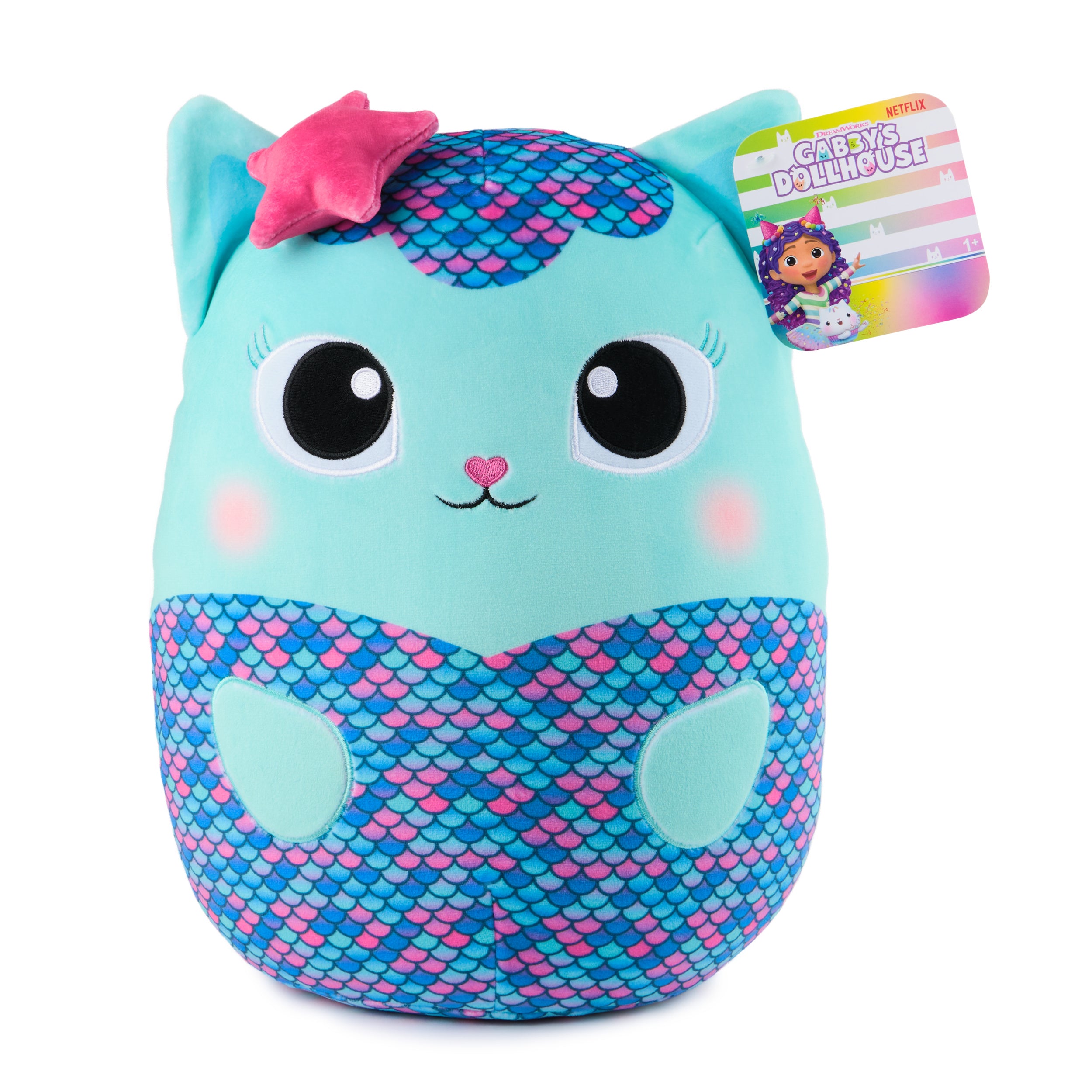 Gabby’s Dollhouse Official MerCat Squishy Plush Toy, Cat Stuffed Animal, Squishy Toys for Ages 1 & Up, Blue, 12”