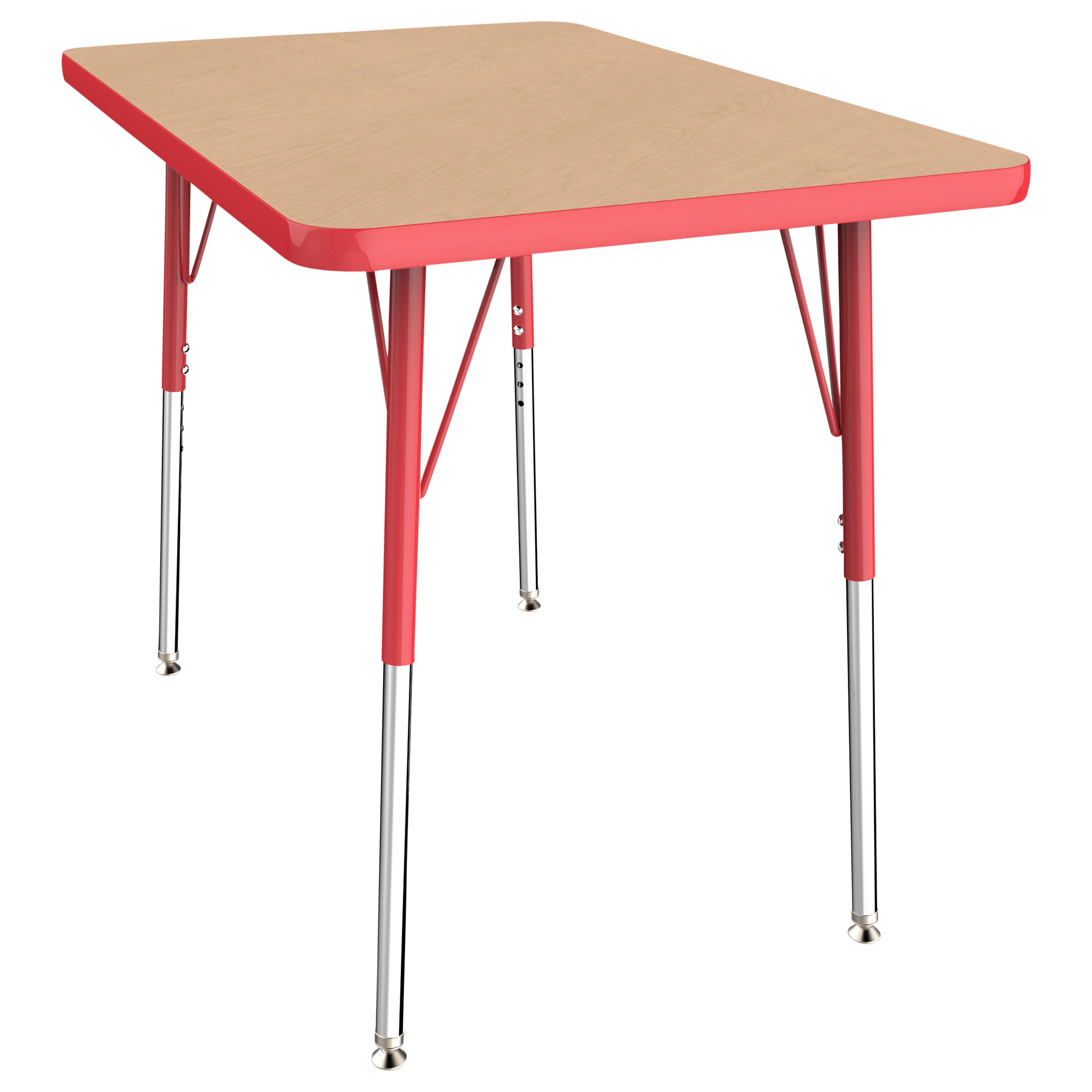 24" x 36" Rectangle T-Molding Activity Table with Adjustable Standard Swivel Glide Legs - Maple/Red