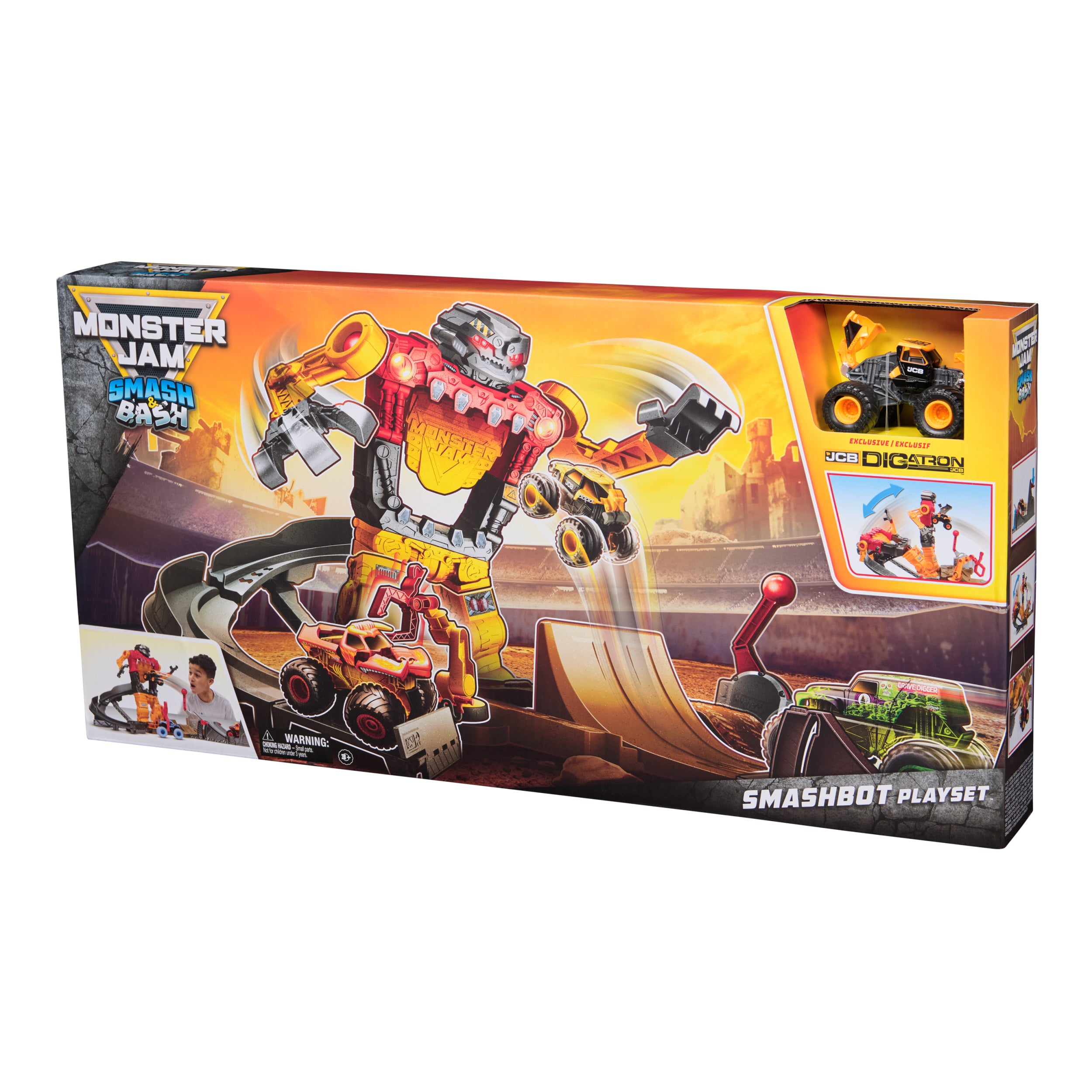 Monster Jam Smash & Bash SmashBot Playset with Launcher, Exclusive 1:64 Scale Monster Truck, 15-Inch Repairable Robot, Kids Toys for Boy and Girls Ages 3 and up