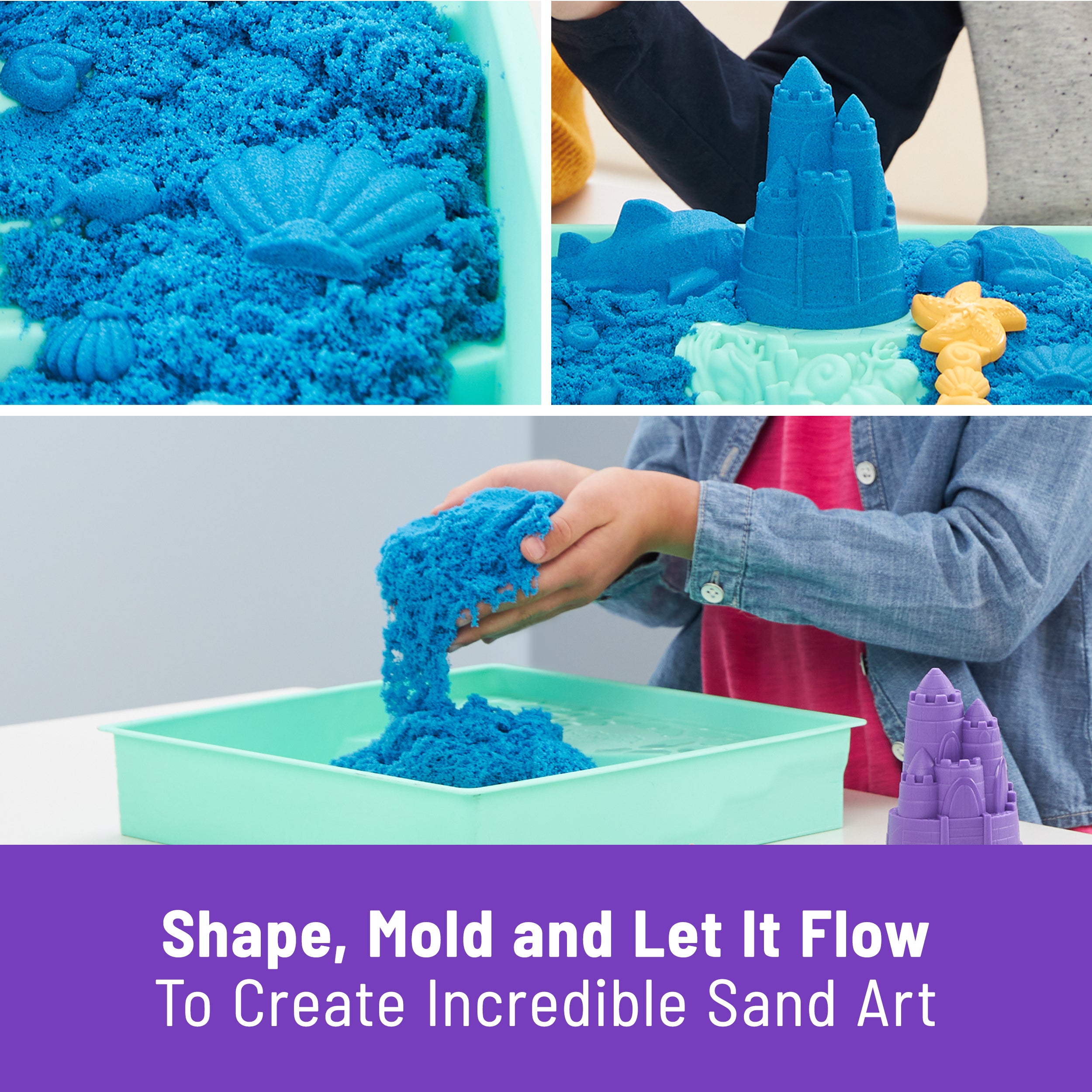 Kinetic Sand, Sandbox Set with 1lb Blue Play Sand, 4 Tools & Molds, Storage, Sensory Toys for Kids Ages 3 and up