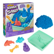 Kinetic Sand, Sandbox Set with 1lb Blue Play Sand, 4 Tools & Molds, Storage, Sensory Toys for Kids Ages 3 and up