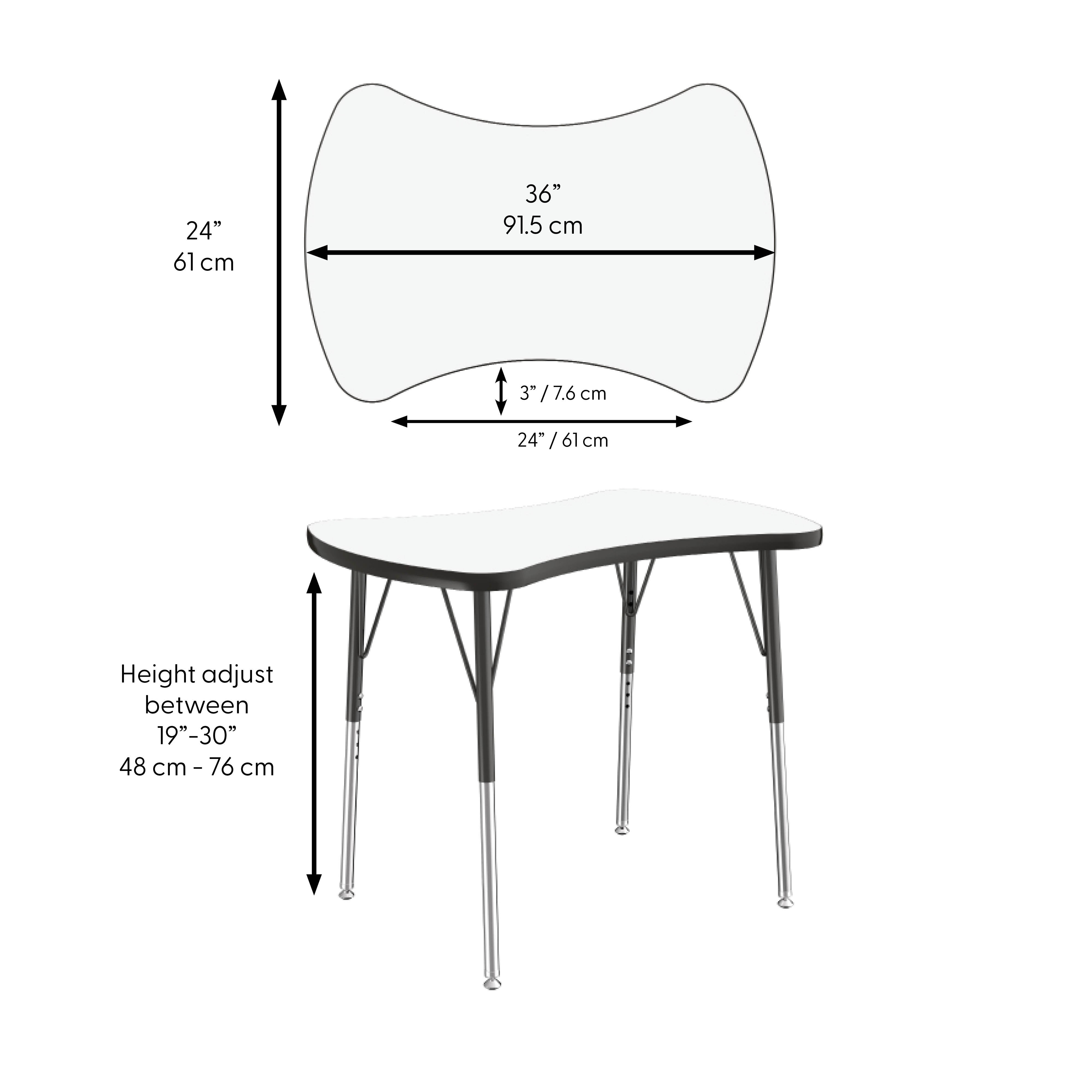 24" x 36" Bowtie Collaborative Dry-Erase Activity Table with Adjustable Standard Swivel Glide Legs - Whiteboard/Black