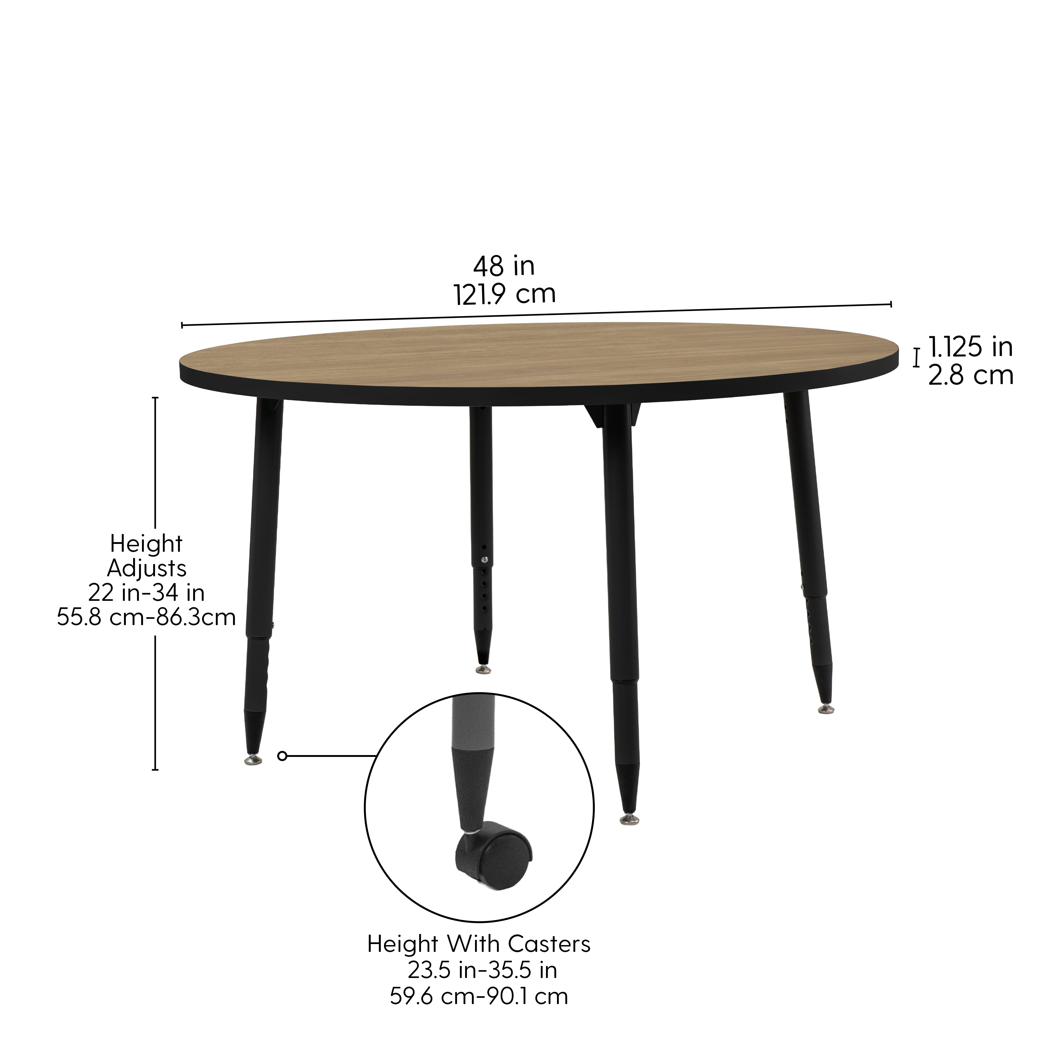 Adapte 48" Round Thermofused Activity Table with Adjustable Tapered Legs - Pasadena Oak/Black