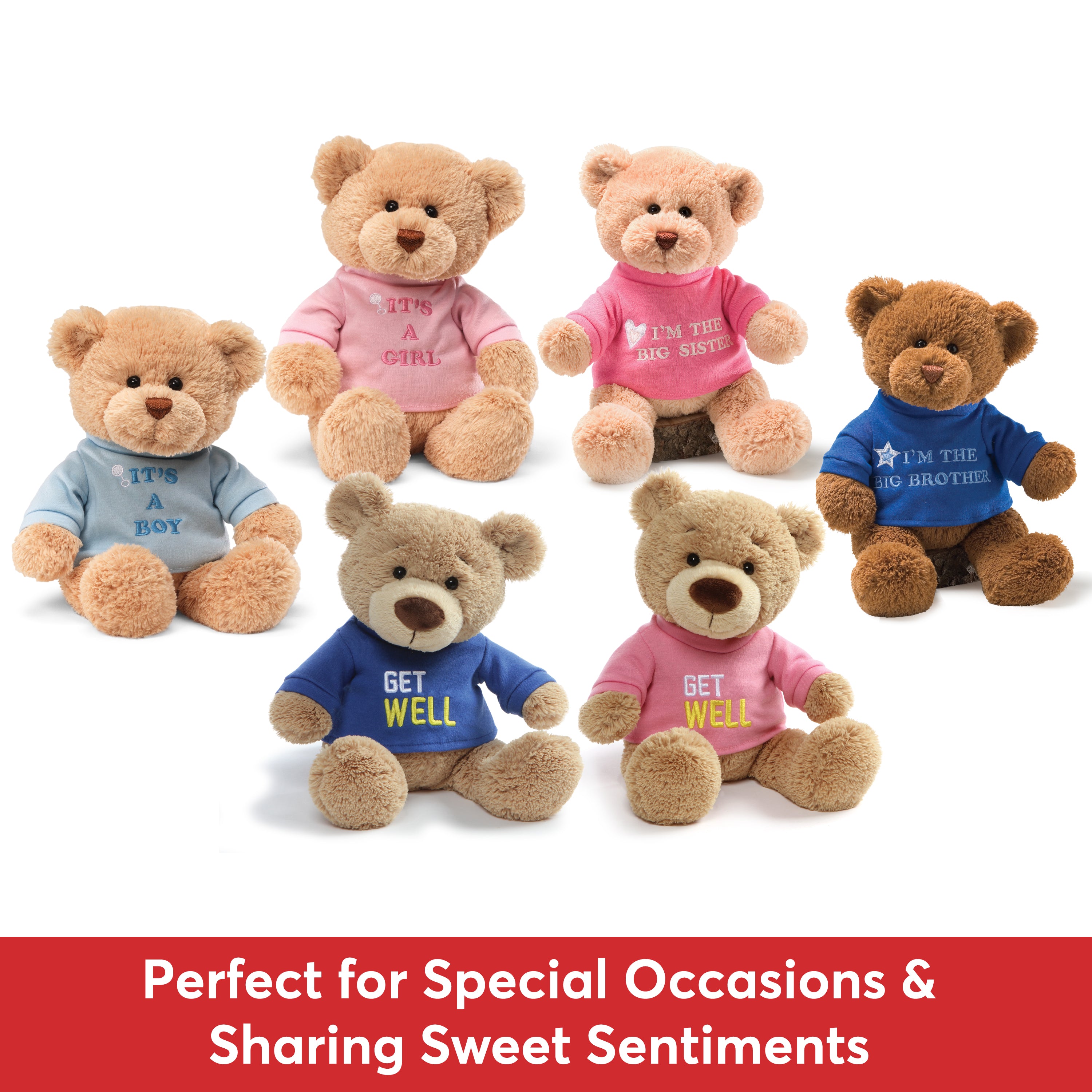 GUND “I’m the Big Brother” Message Bear with Blue T-Shirt, Teddy Bear Stuffed Animal for Ages 1 and Up, Brown, 12”