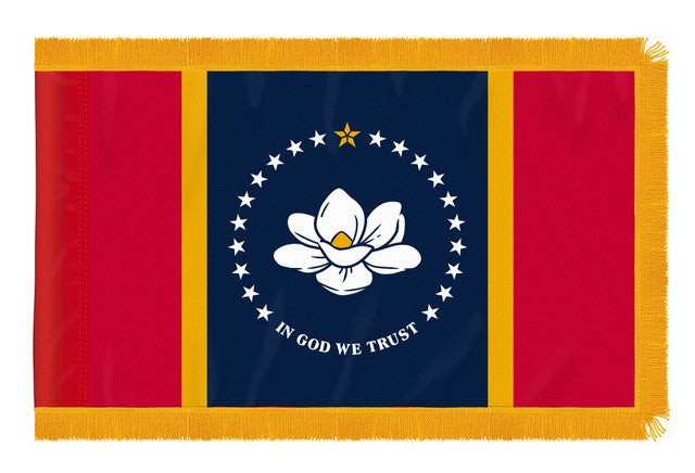 Mississippi State Flag 3x5 ft. Nylon with Pole Sleeve and Gold Fringe for Parades, and Indoor Display