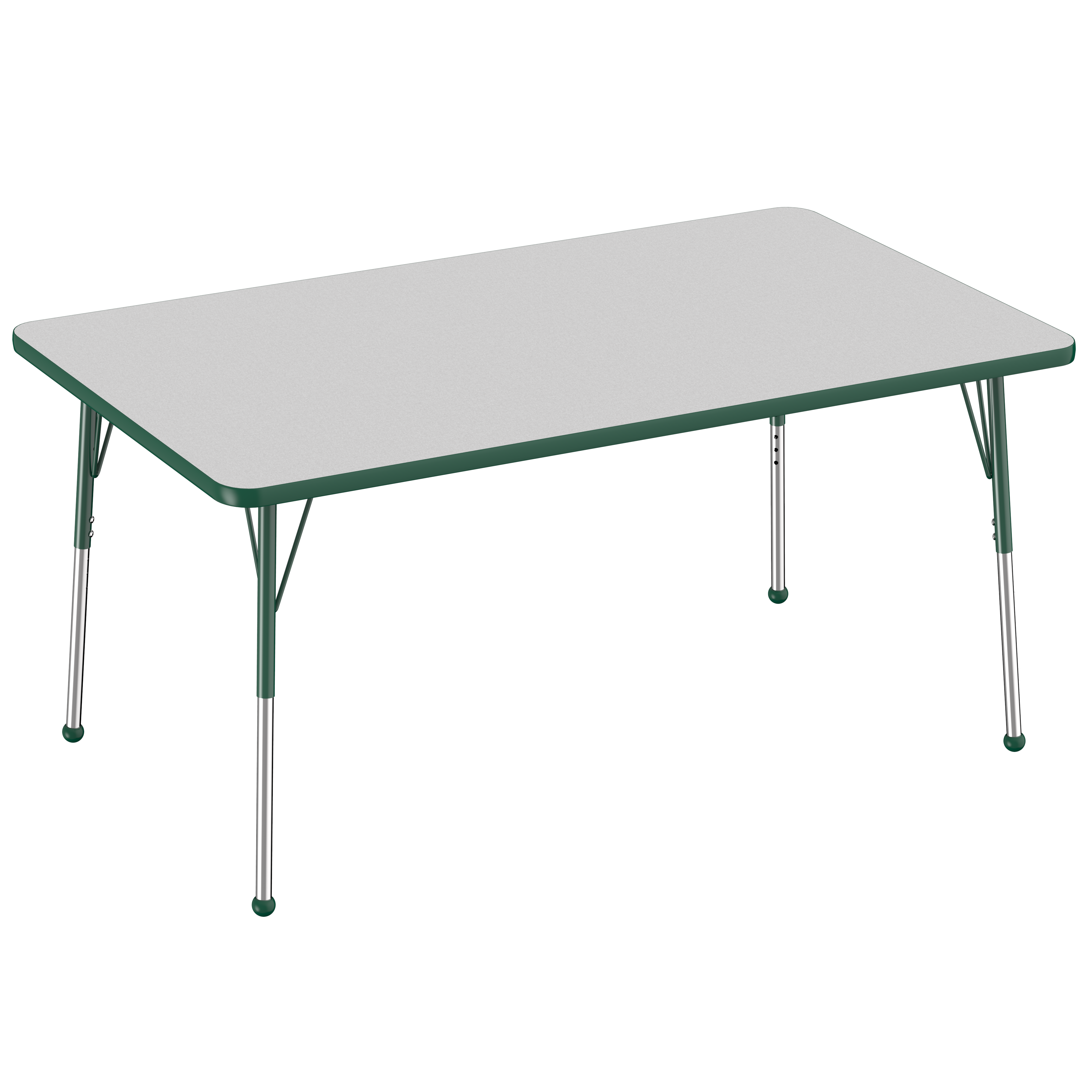 36" x 60" Rectangle T-Molding Activity Table with Adjustable Standard Ball Glide Legs - Gray/Green