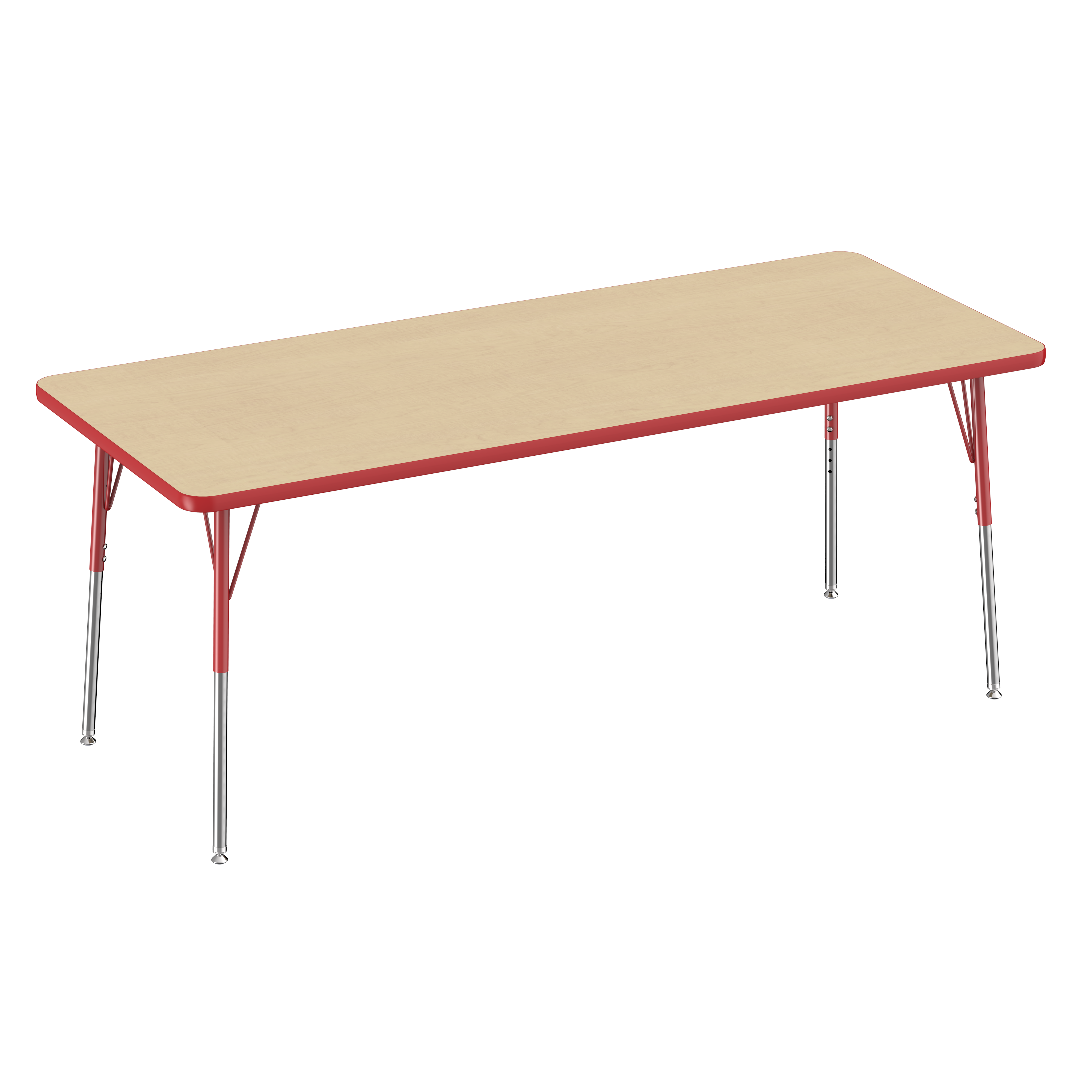 30" x 72" Rectangle T-Molding Activity Table with Adjustable Standard Swivel Glide Legs - Maple/Red