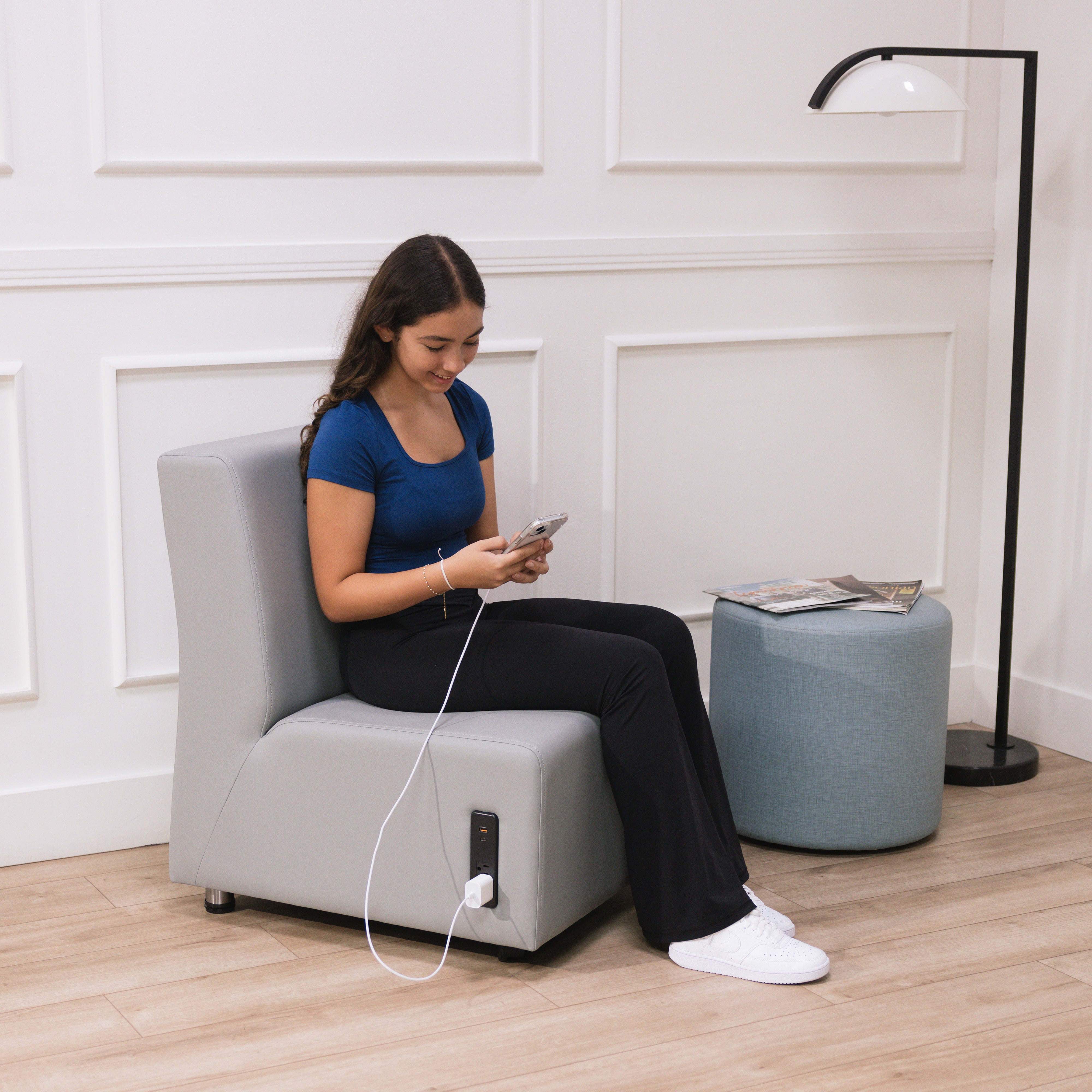 Pro Series Upholstered Armless Mobile Chair with Tech Panel - Gray