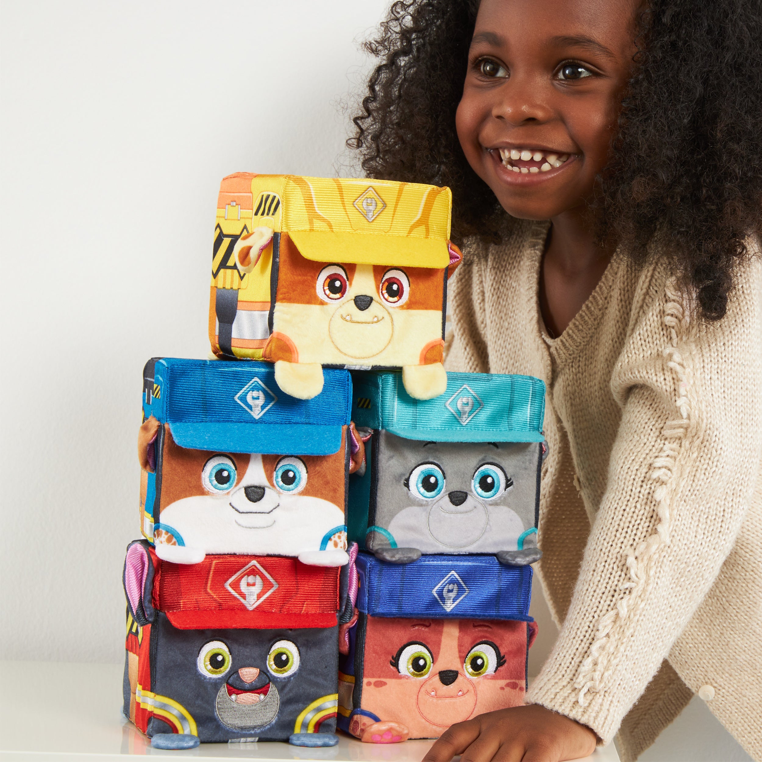 Rubble and Crew Stuffed Animals, 4-Inch Cube-Shaped Plush Toy for Kids Ages 3 and Up Styles May Vary