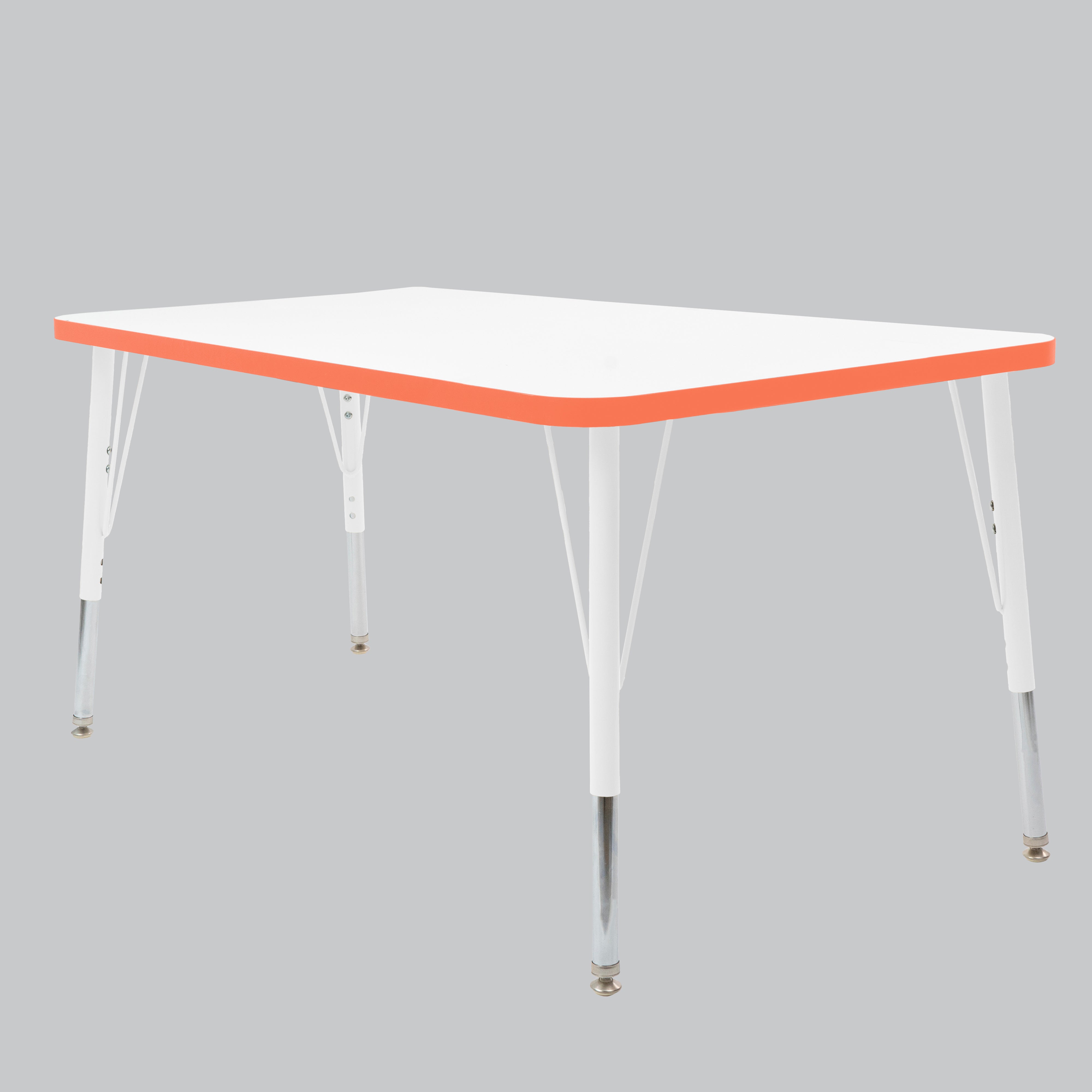 30" x 48" Rectangle Thermofused Activity Table with Adjustable Standard Swivel Glide Legs - White/Tangerine/White