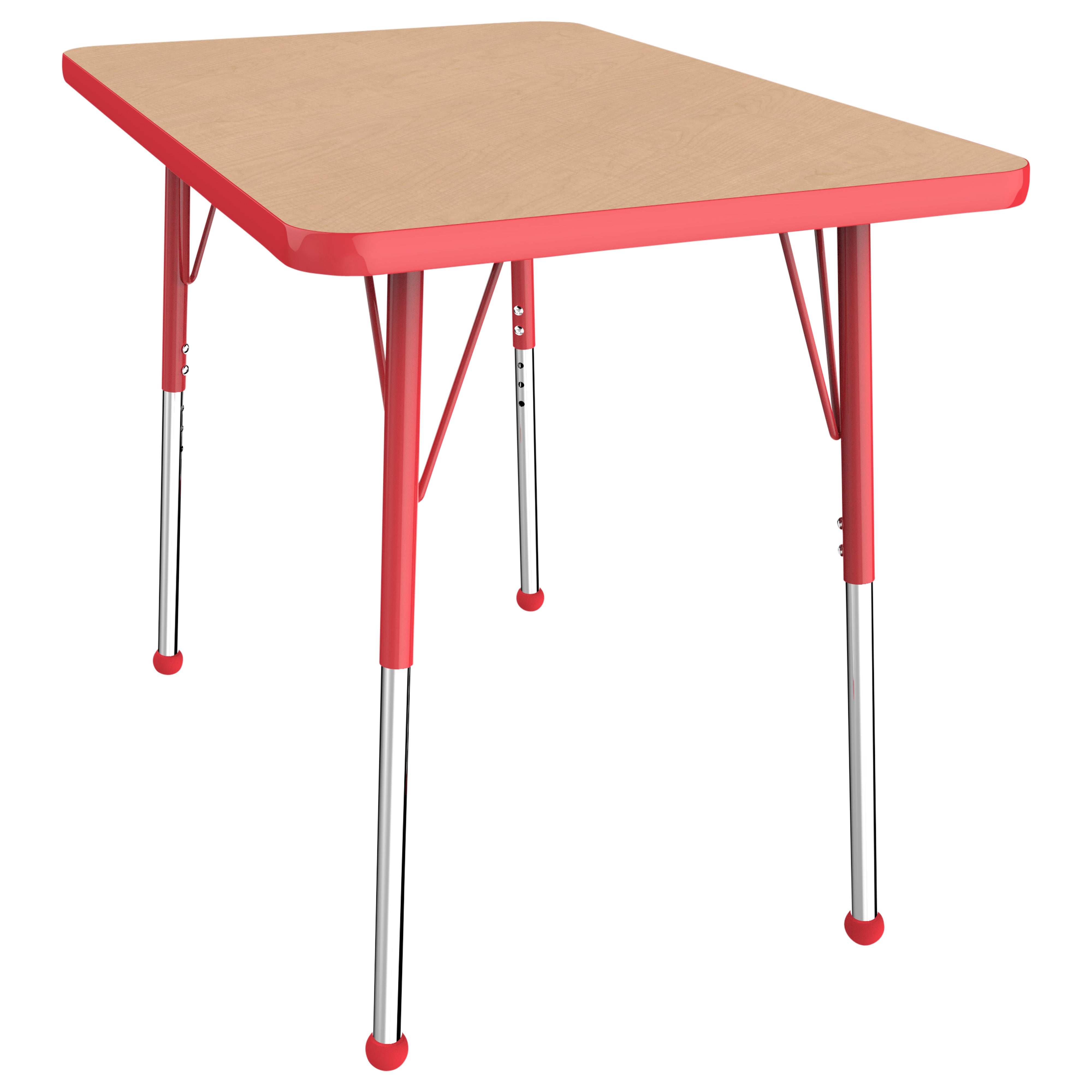 24" x 36" Rectangle T-Molding Activity Table with Adjustable Standard Ball Glide Legs - Maple/Red