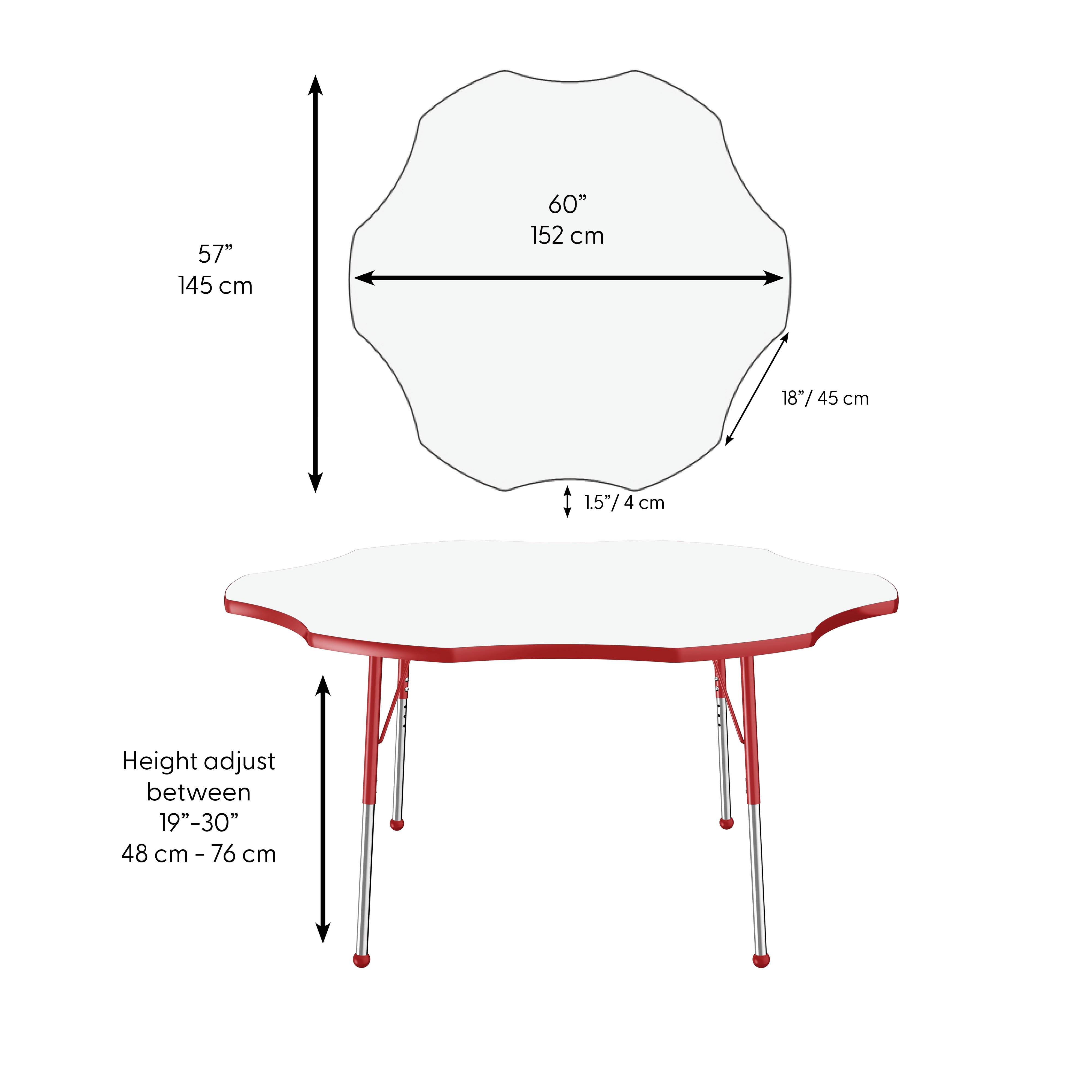 60" x 60" Flower Dry-Erase Activity Table with Adjustable Standard Ball Glide Legs - Whiteboard/Red