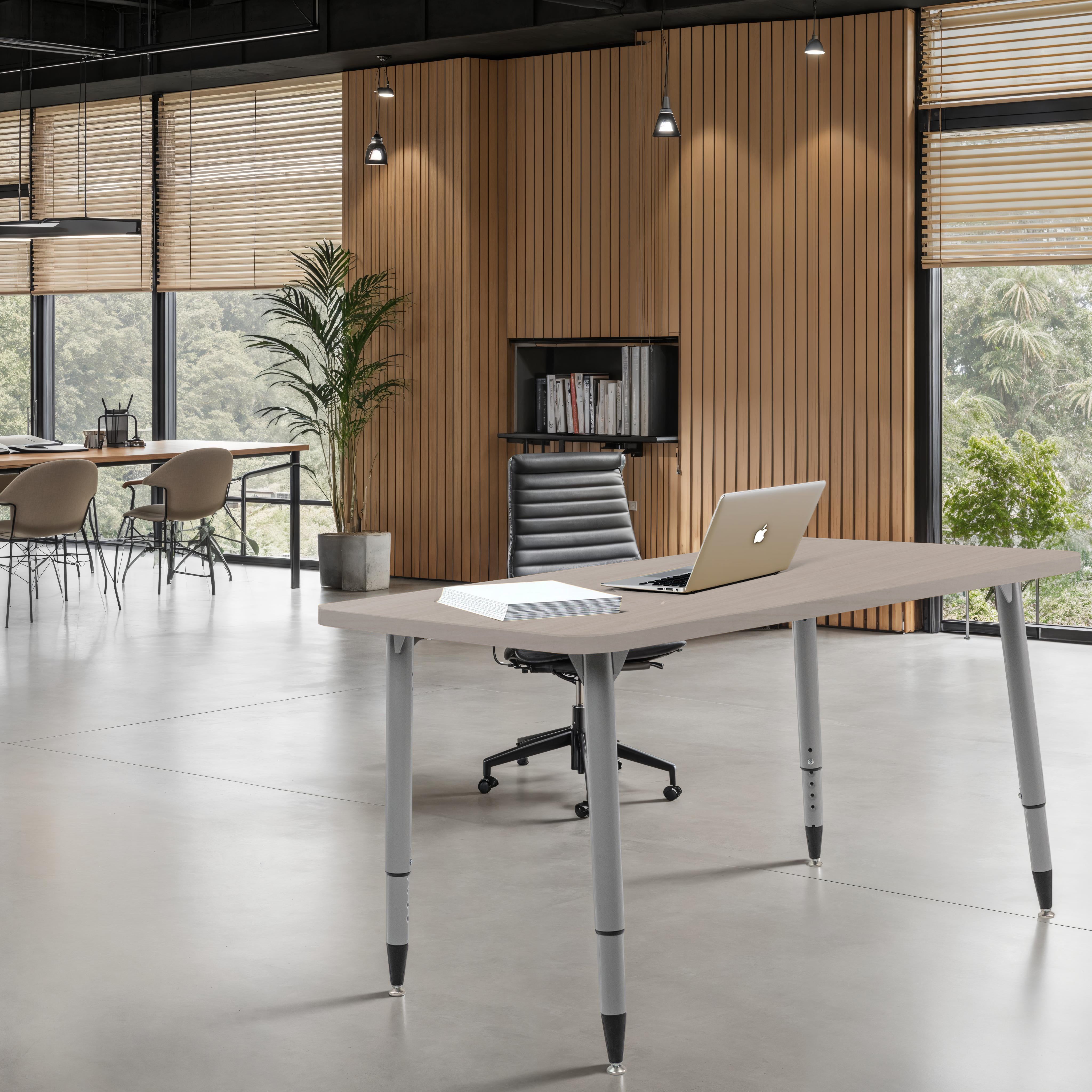 Adapte 30" x 48" Rectangle Woodgrain Activity Table with Adjustable Tapered Legs - Asian Sand/Silver