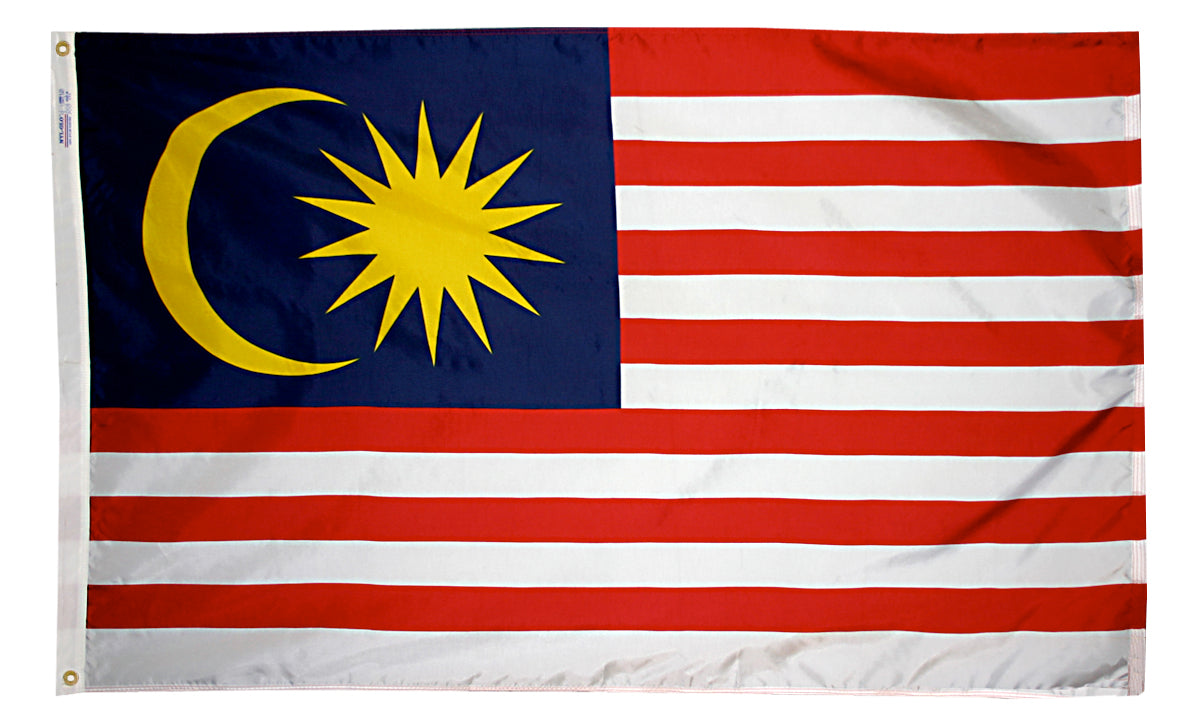 Malaysia Flag 4x6 ft. Nylon SolarGuard Nyl-Glo 100% Made in USA to Official United Nations Design Specifications.