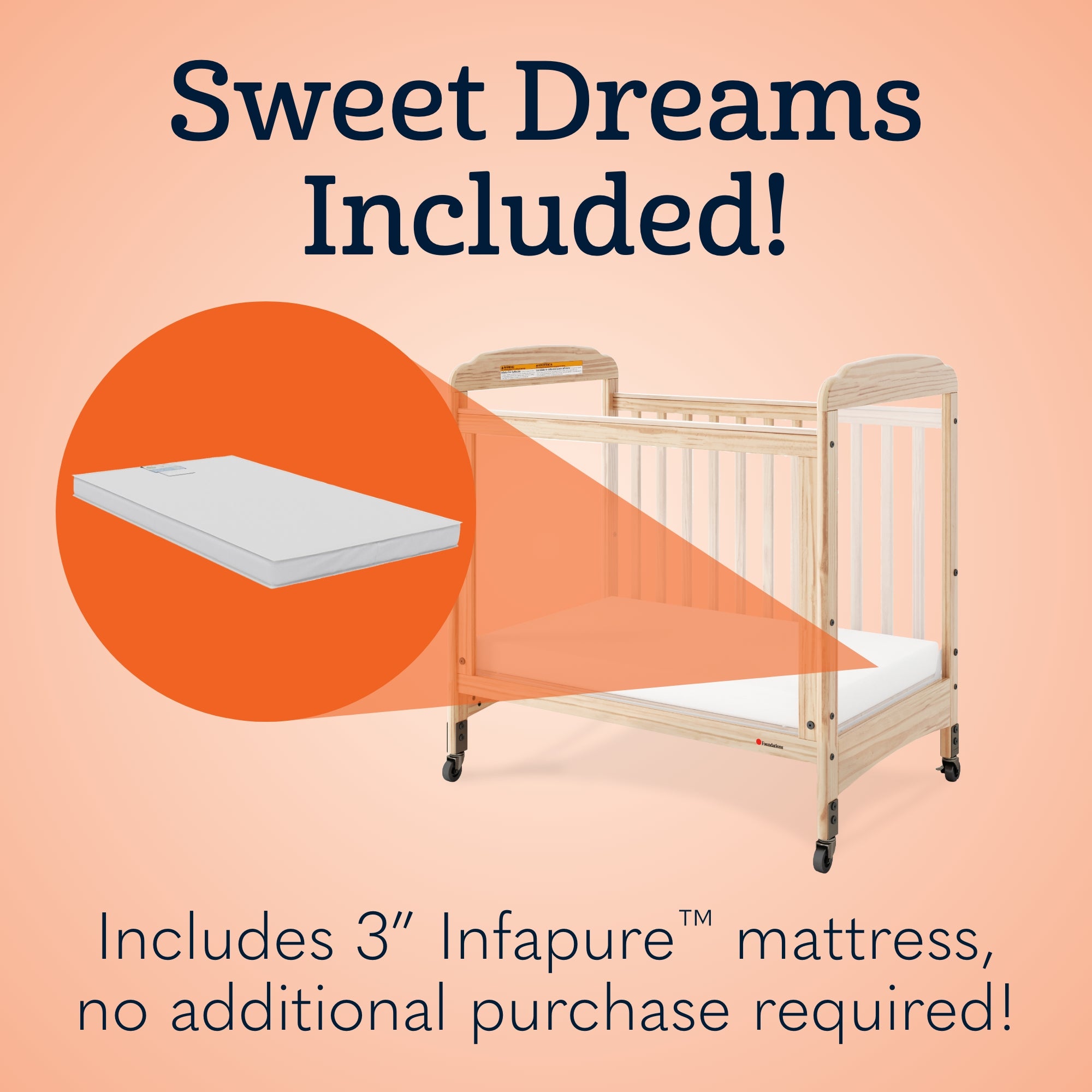 Next Gen Serenity® 3 Panel Clearview Fixed-Side Compact Crib, Natural