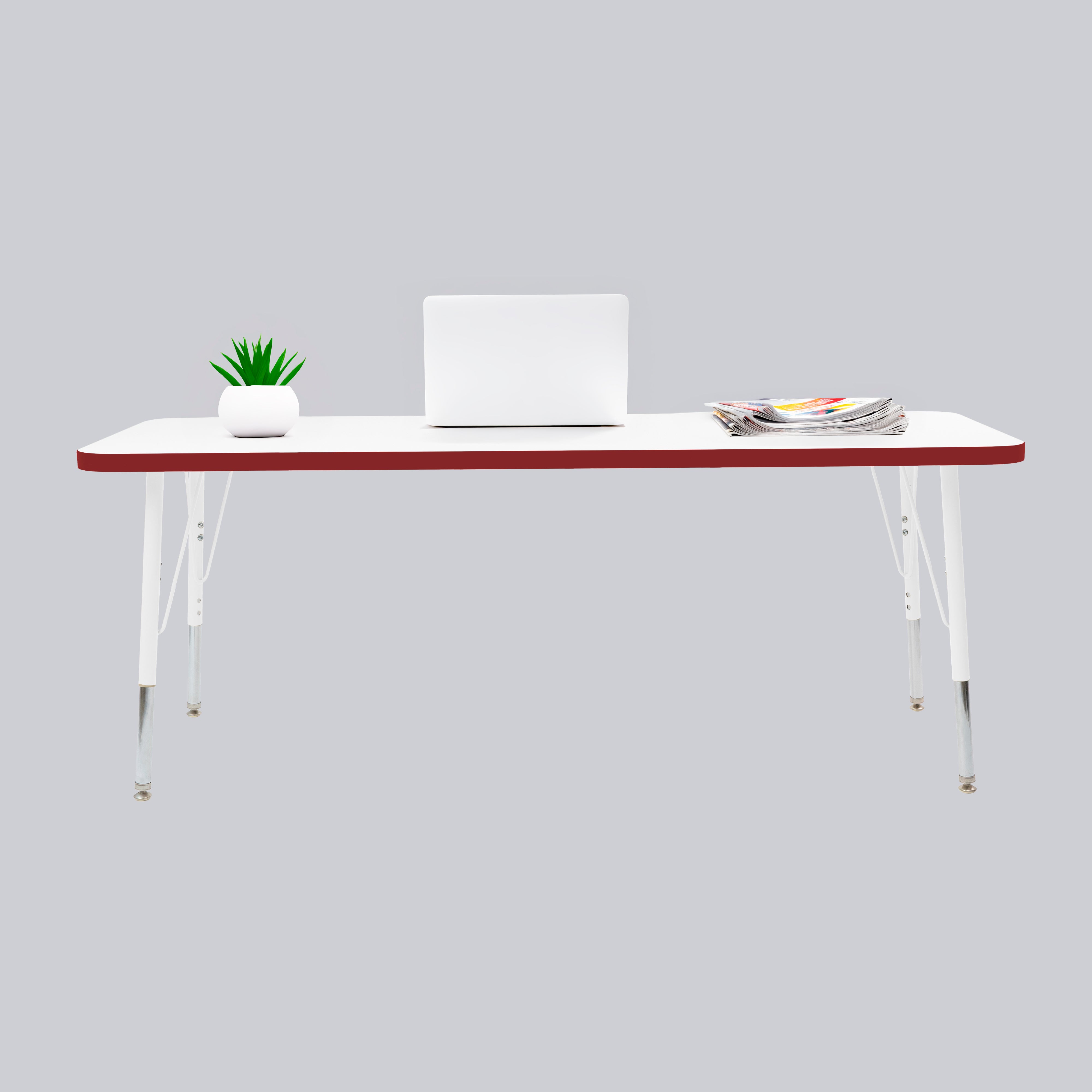 24" x 60" Rectangle Thermofused Activity Table with Adjustable Standard Swivel Glide Legs - White/Burgundy/White
