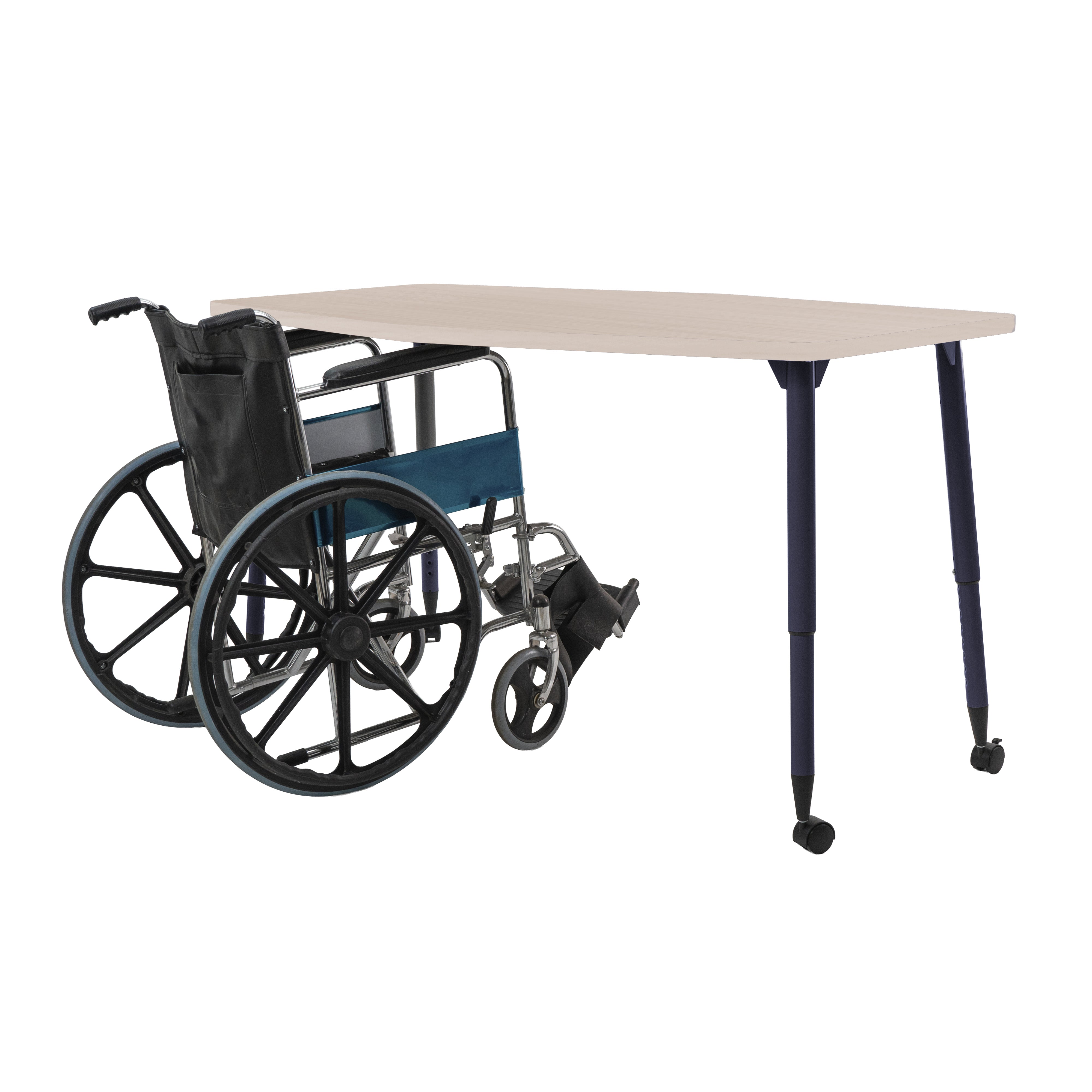 Adapte 34" x 60" Long Hexagon Woodgrain Activity Table with Adjustable Tapered Legs - Asian Sand/Black