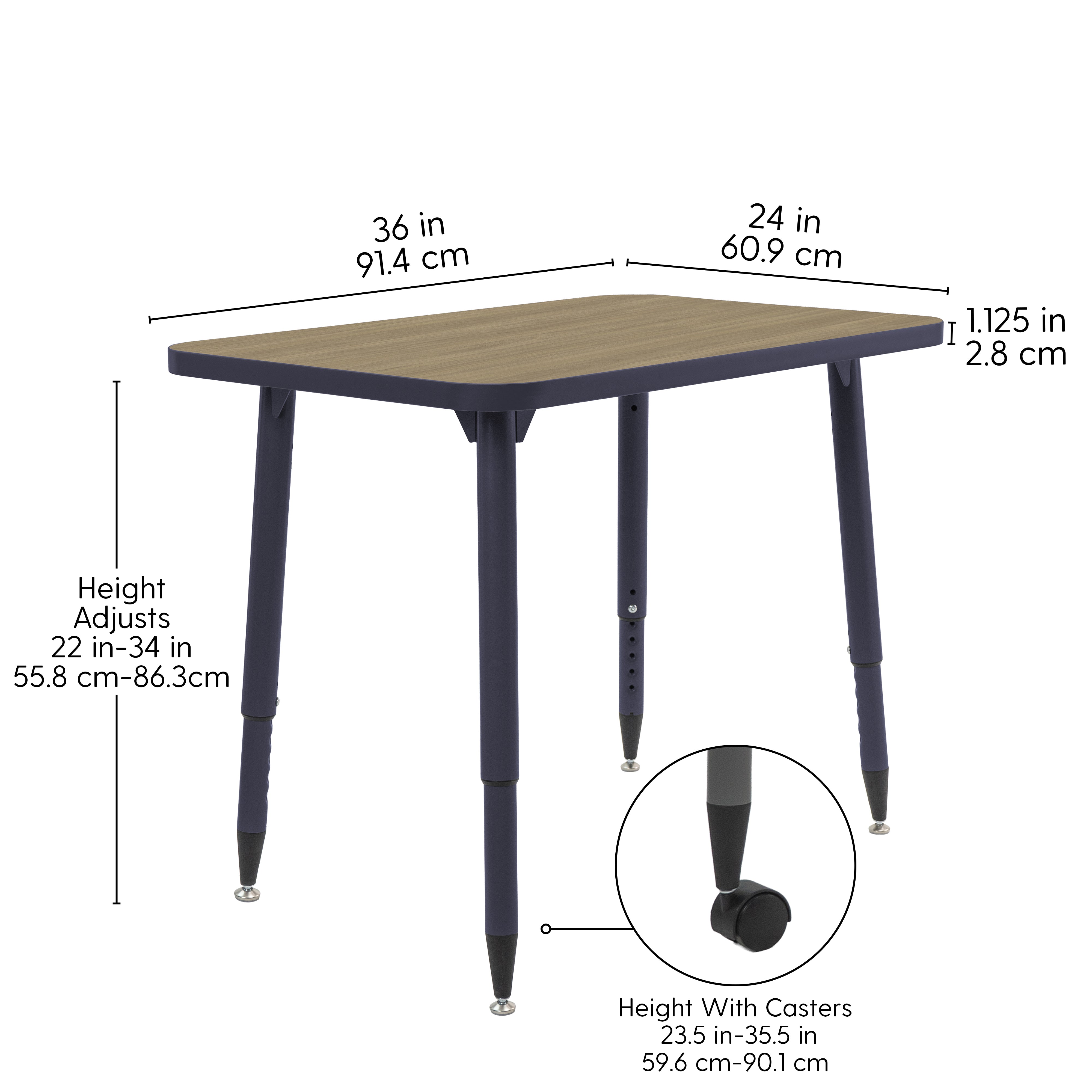 Adapte 24" x 36" Rectangle Thermofused Activity Table with Adjustable Tapered Legs - Pasadena Oak/Navy