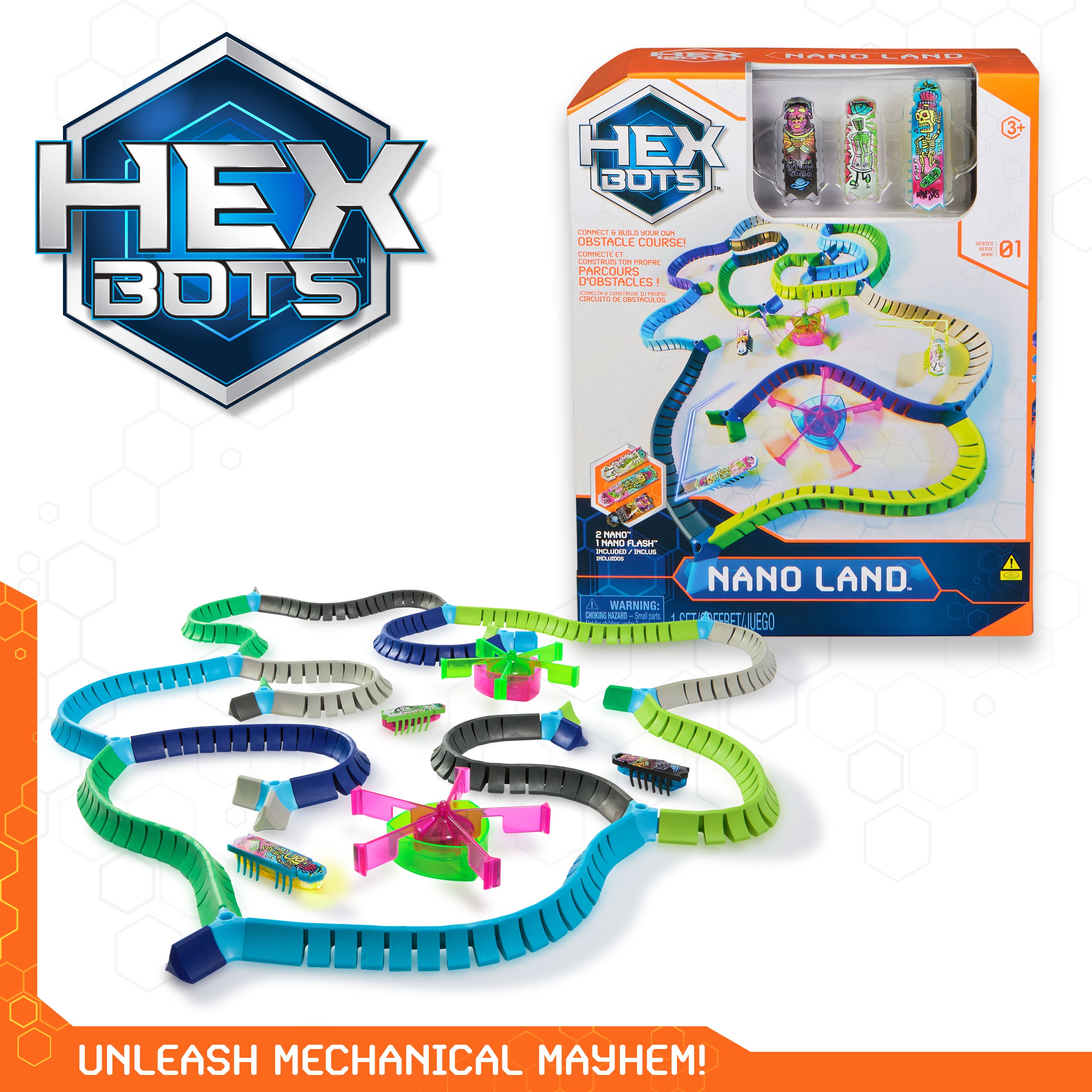 HEX BOTS Nano Land, Sensory Toys for Kids & Cats with Over 40 Pieces & 3 Nano Bots, Toy Playsets & Mini Robot Toy for Kids Ages 3 & Up, Batteries Included