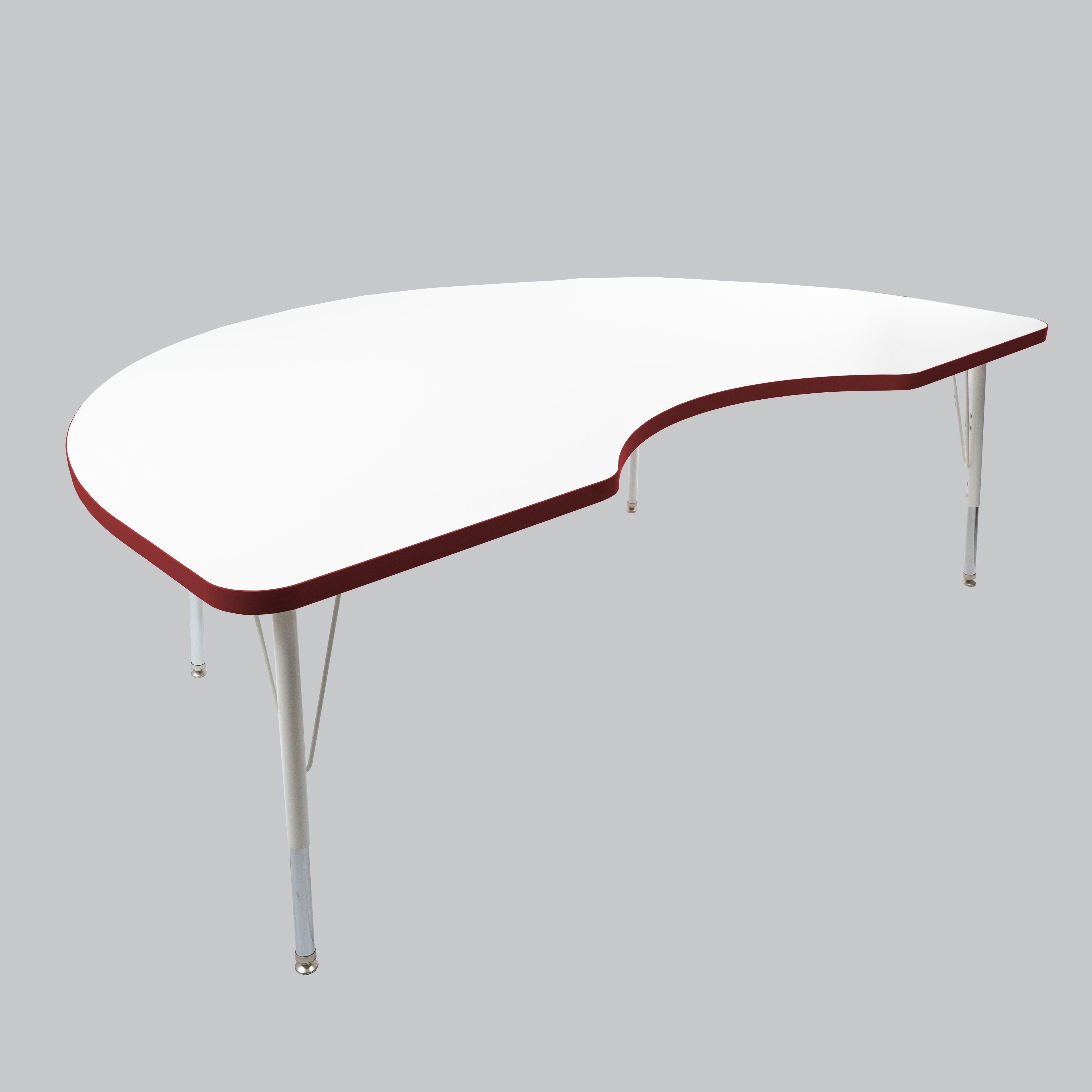 48" x 72" Kidney Thermofused Activity Table with Adjustable Standard Swivel Glide Legs - White/Burgundy/White