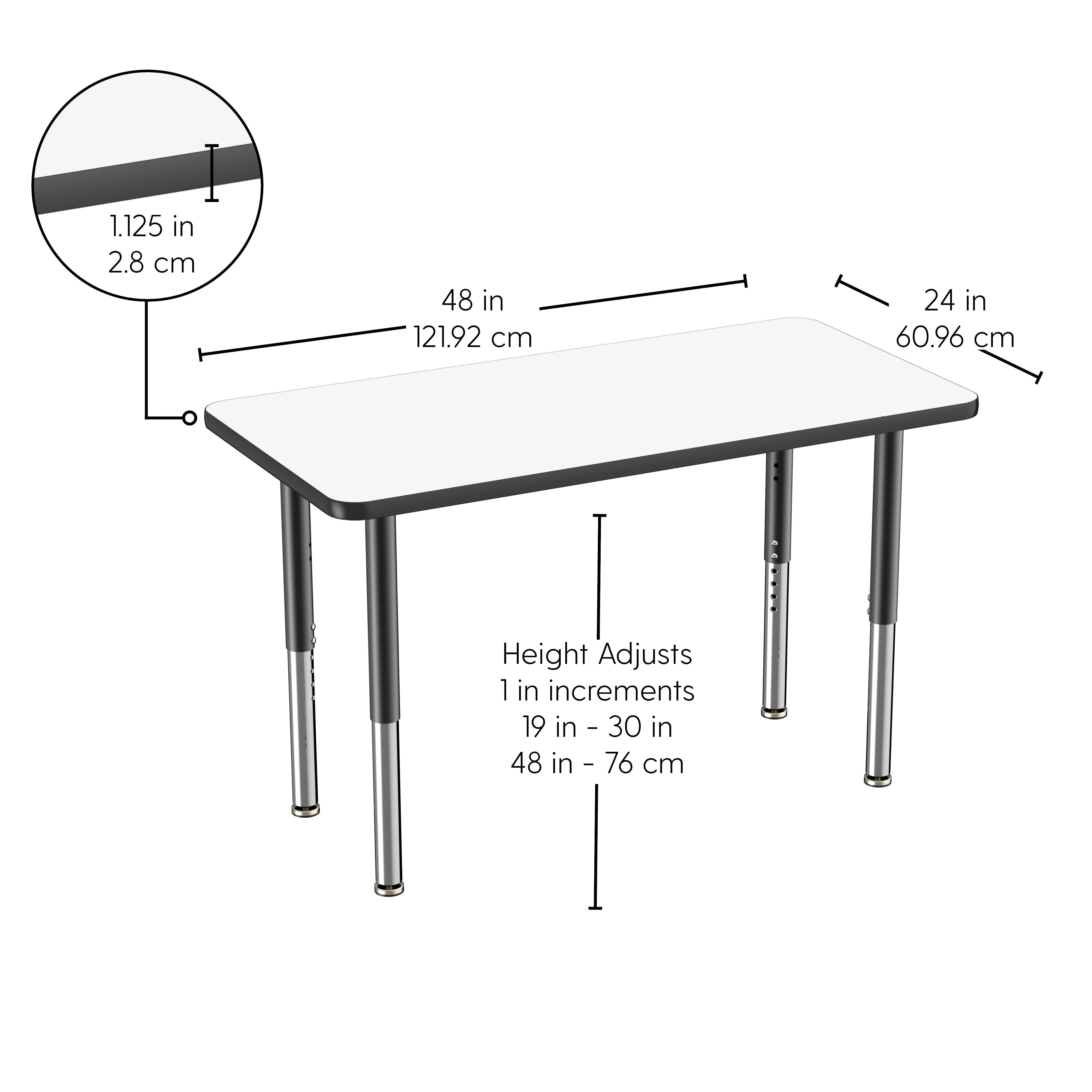 24" x 48" Rectangle Dry-Erase Activity Table with Adjustable Super Legs - Whiteboard/Black