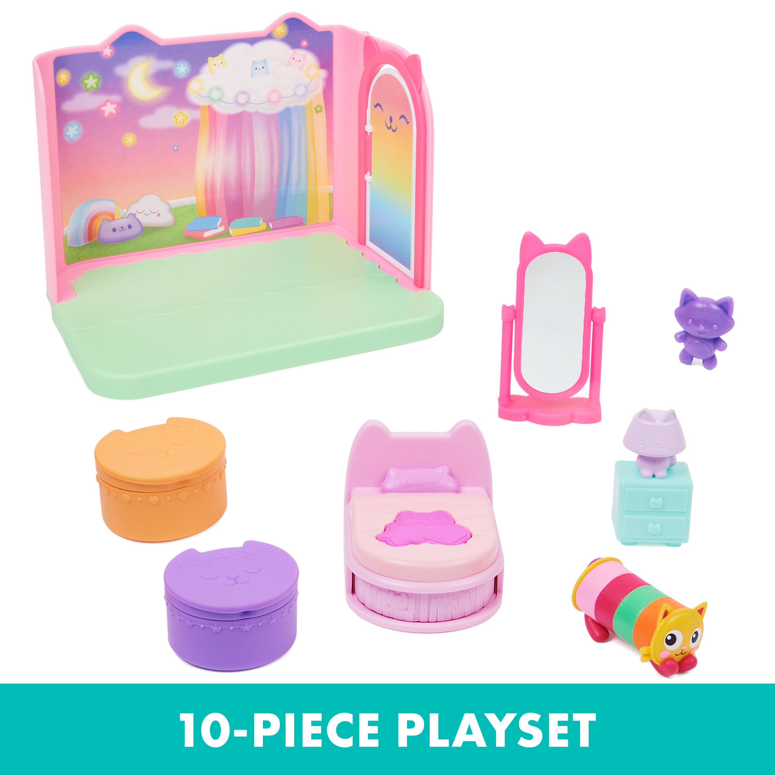 Gabby’s Dollhouse, Sweet Dreams Bedroom with Pillow Cat Figure and 3 Accessories, 3 Furniture and 2 Deliveries, Kids Toys for Ages 3 and up