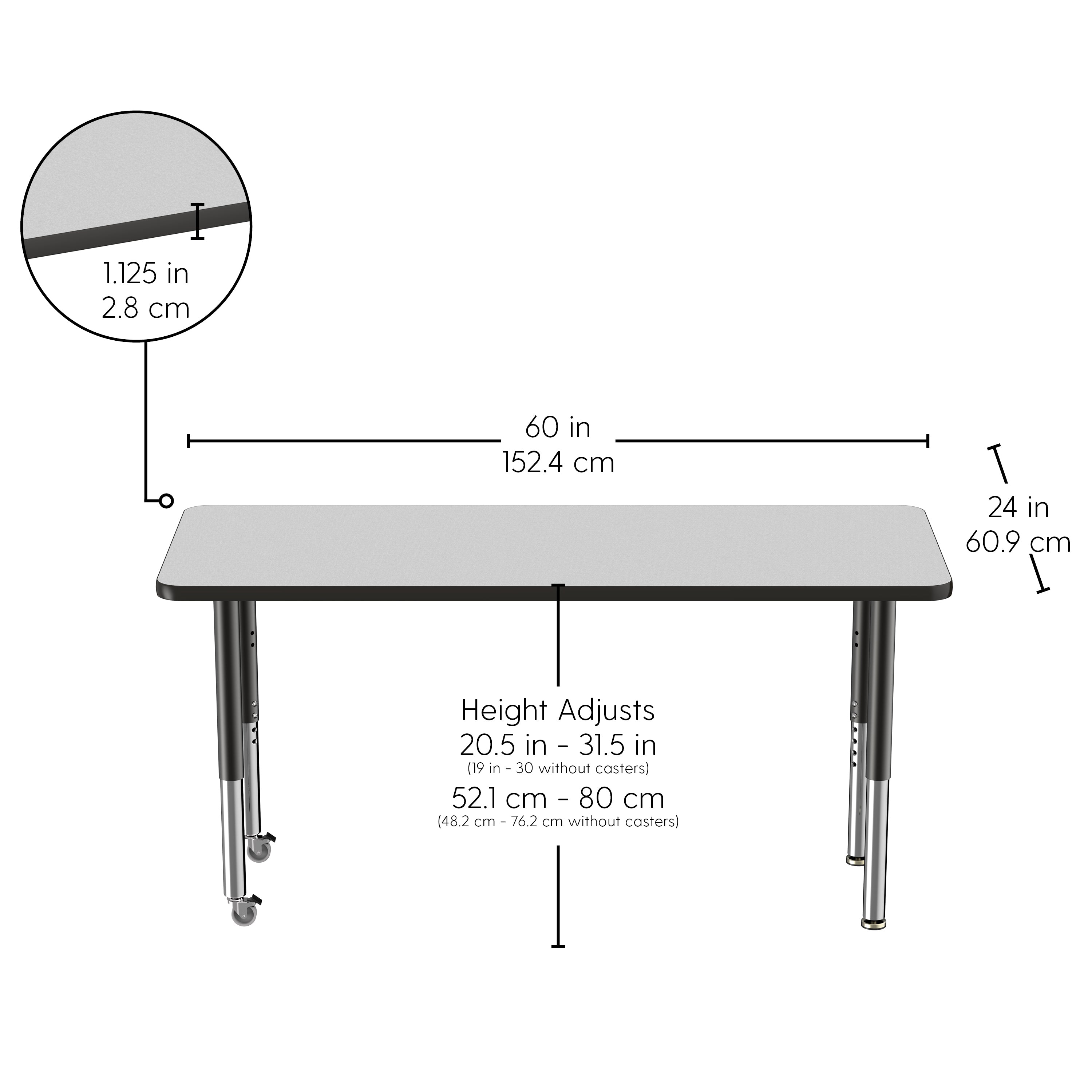 24" x 60" Rectangle T-Molding Activity Table with Adjustable Super Legs - Gray/Black