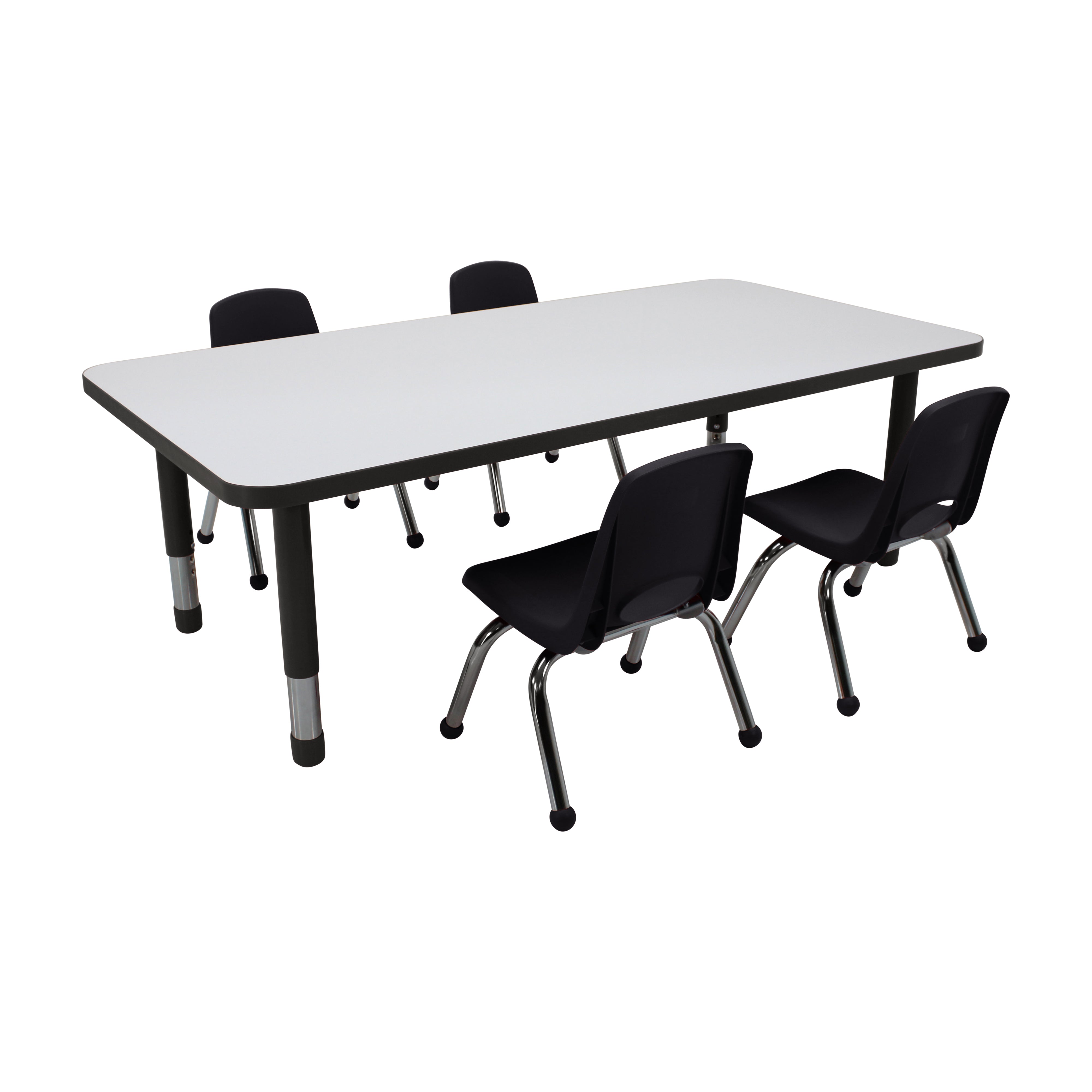 30" x 60" Rectangle Dry-Erase Activity Table with Chunky Legs and 10" Stack Chairs with Ball Glides, 5-Piece Set - Whiteboard/Black