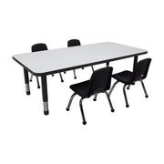 30" x 60" Rectangle Dry-Erase Activity Table with Chunky Legs and 10" Stack Chairs with Ball Glides, 5-Piece Set - Whiteboard/Black