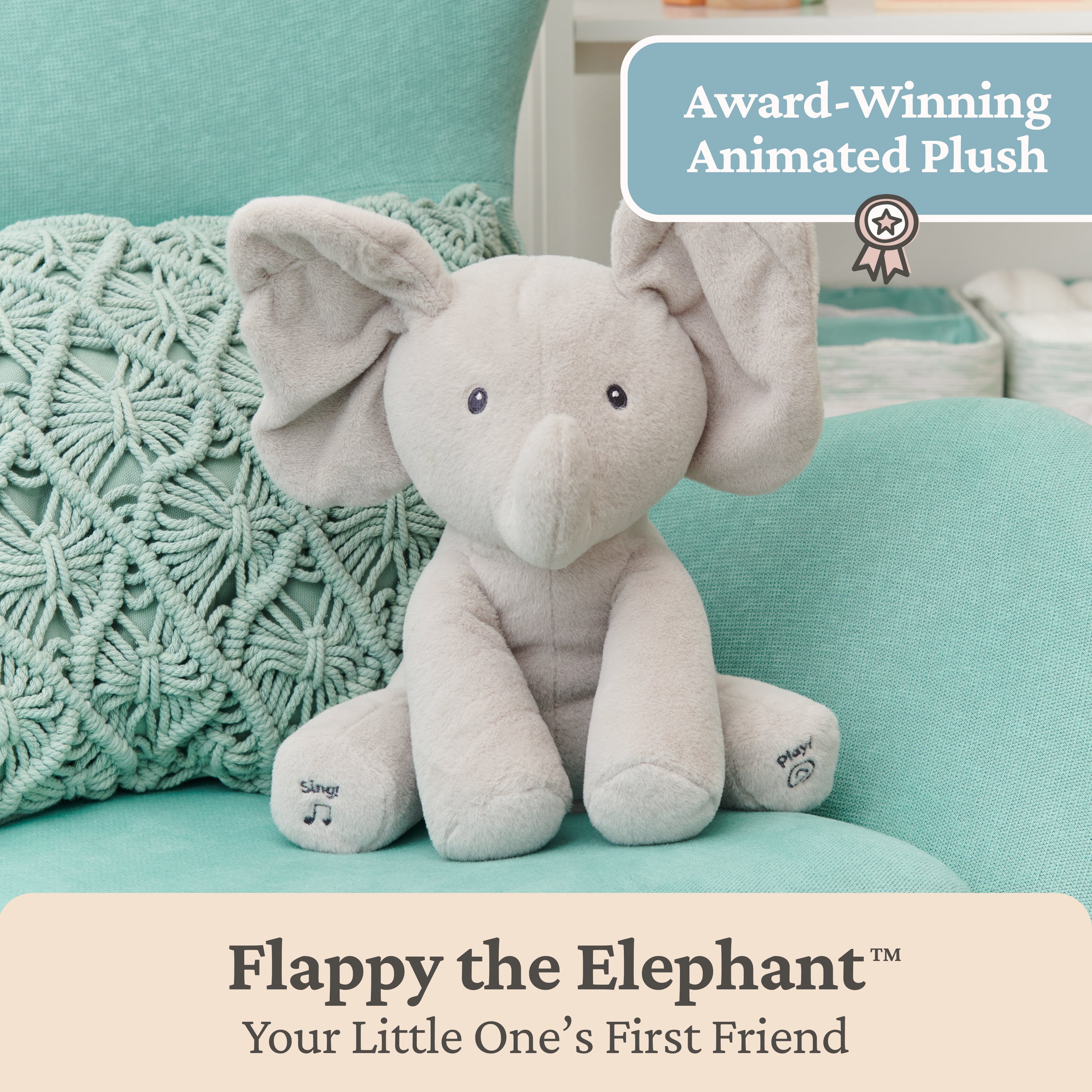 Baby GUND Animated Flappy the Elephant Plush, Singing Stuffed Animal Baby Toy for Ages 0 and Up, Gray, 12"