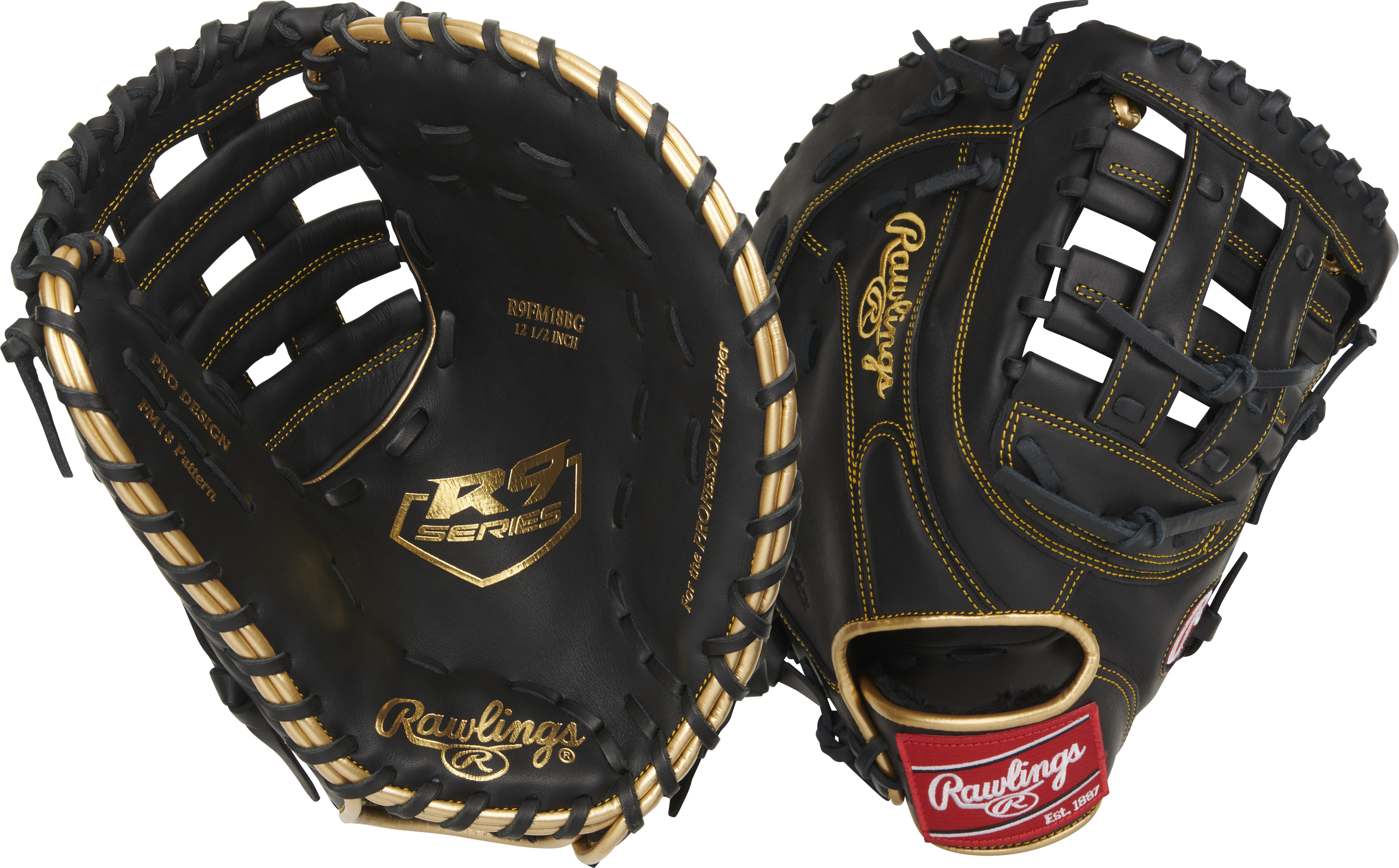 Rawlings R9 Baseball Series First Base Mitt 12.5-Inch Baseball Glove  - Right Hand Thrower - Black