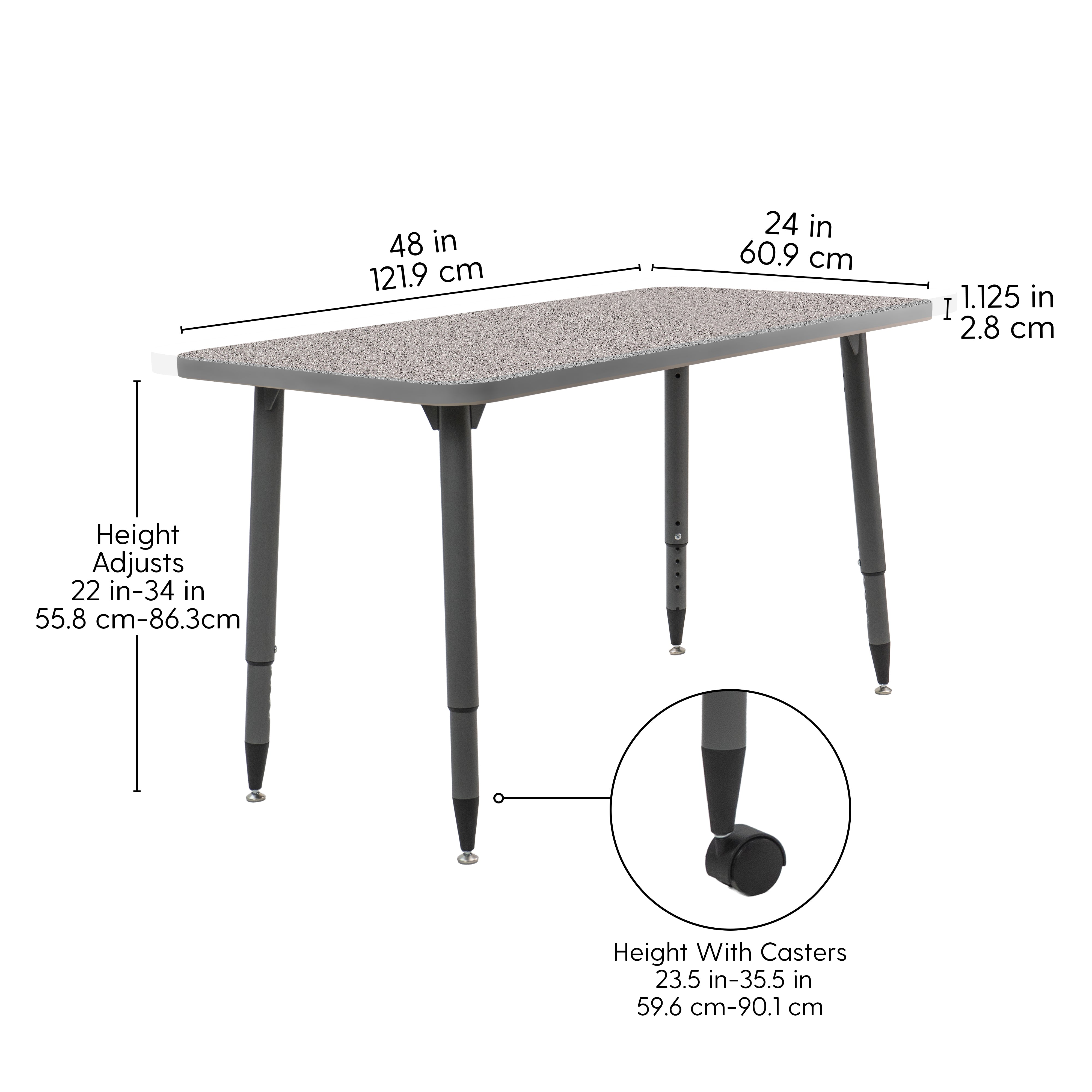 Adapte 24" x 48" Rectangle Thermofused Activity Table with Adjustable Tapered Legs - Gray/North Sea