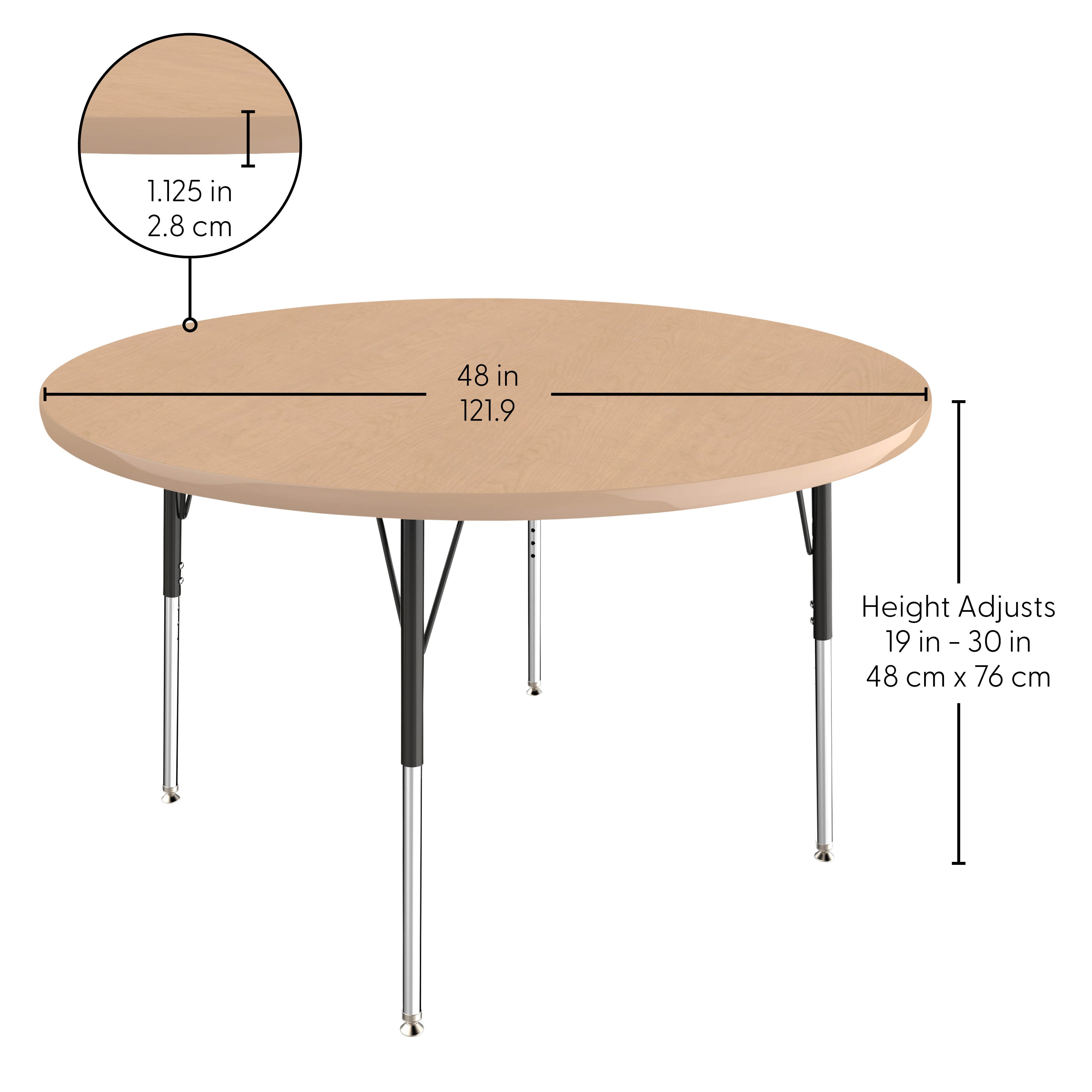 48" Round Thermofused Activity Table with Adjustable Standard Swivel Glide Legs - Maple/Maple/Black