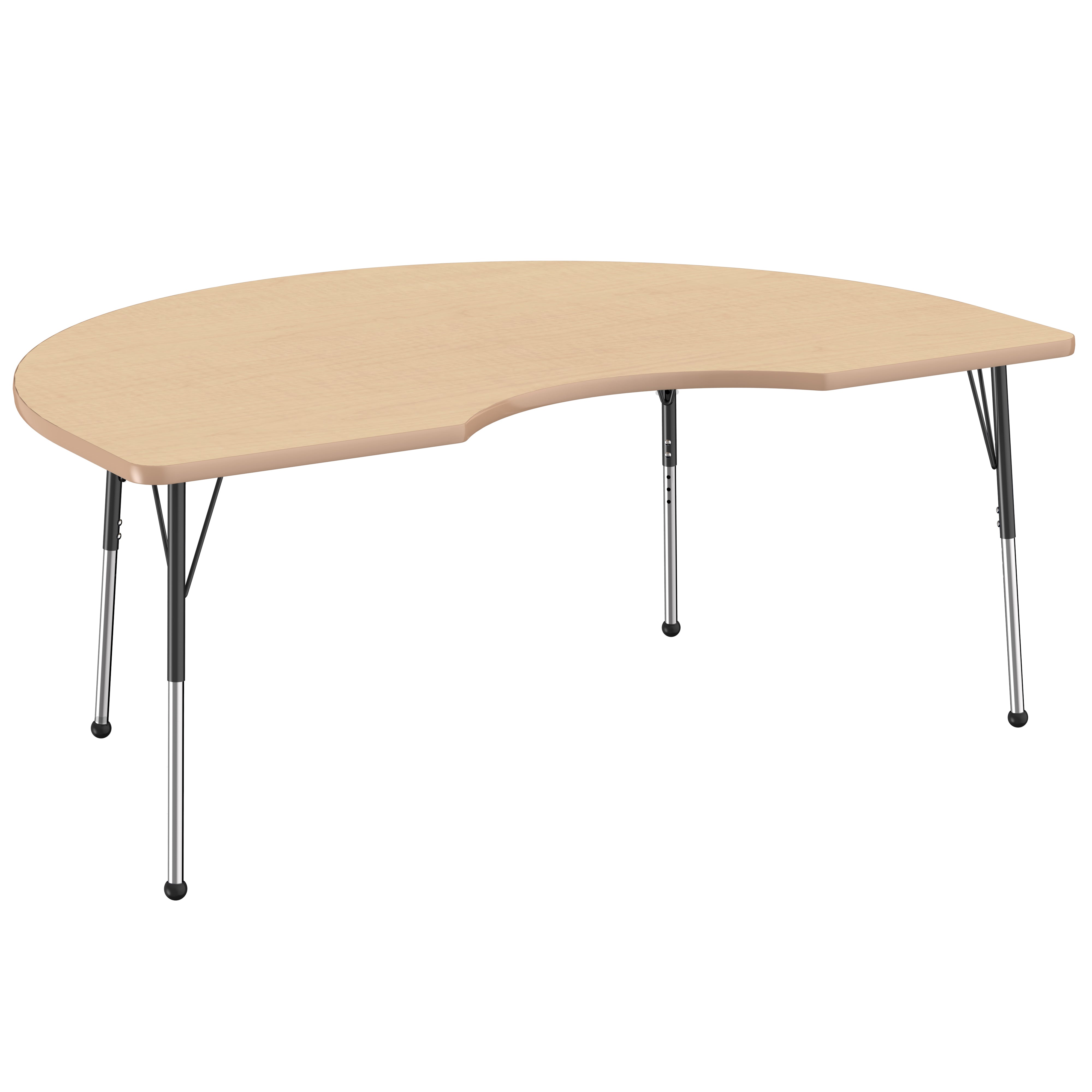 48" x 72" Kidney Thermofused Activity Table with Adjustable Standard Ball Glide Legs - Maple/Maple/Black
