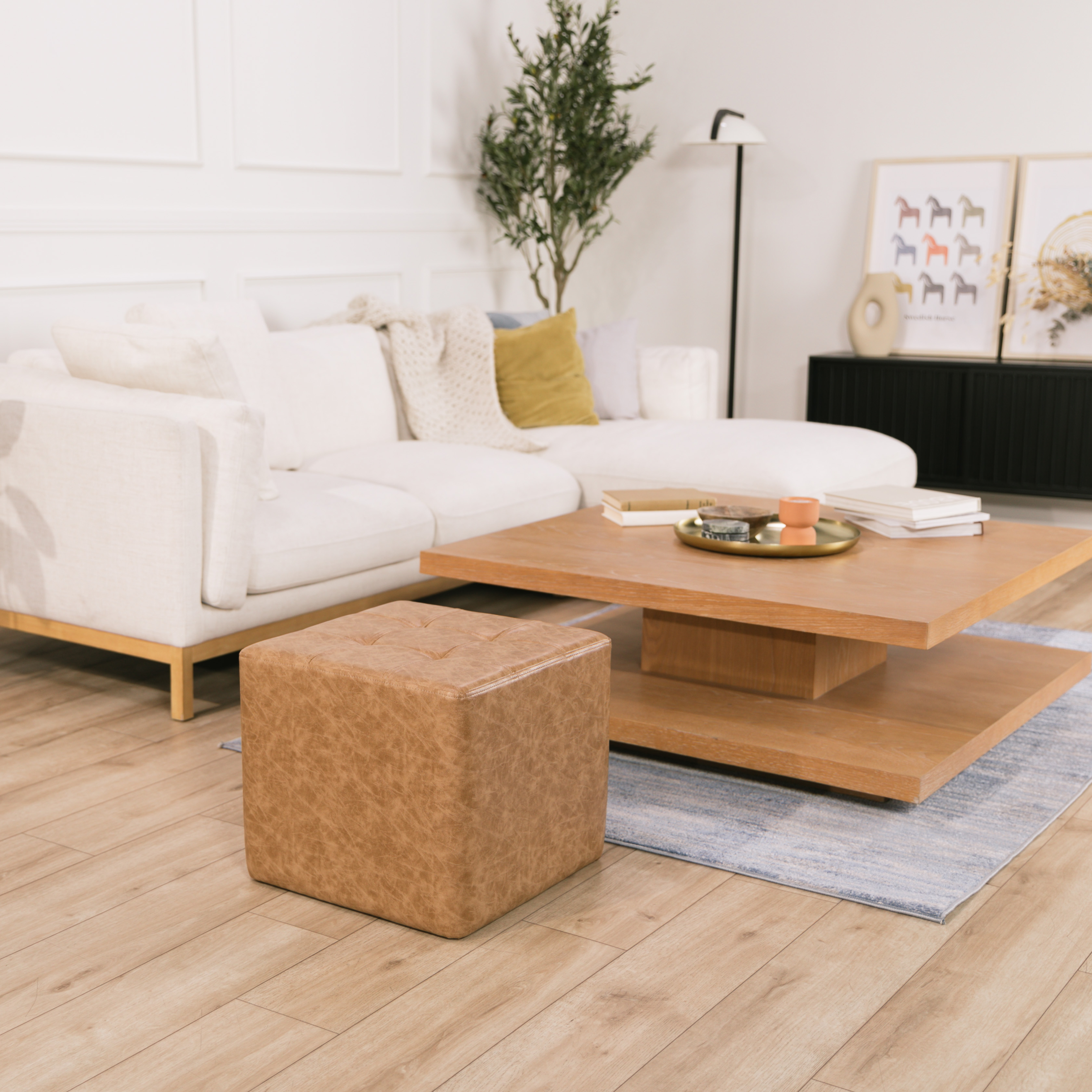 Rustic Tufted Square Ottoman 16" Height - Pecan