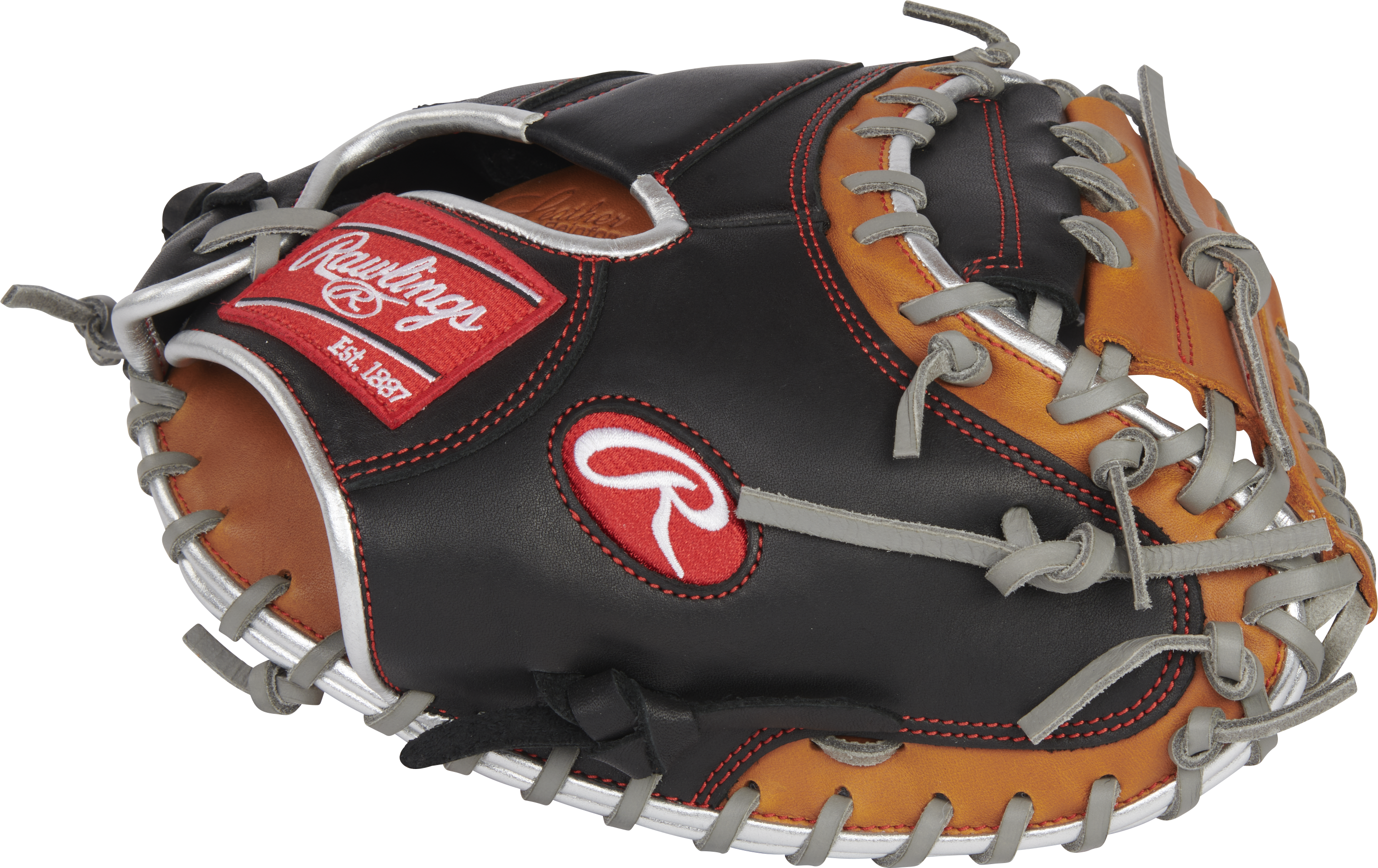 Rawlings R9 Baseball Contour Series Catchers Mitt 32-Inch Baseball Glove  - Right Hand Thrower - Black/Tan