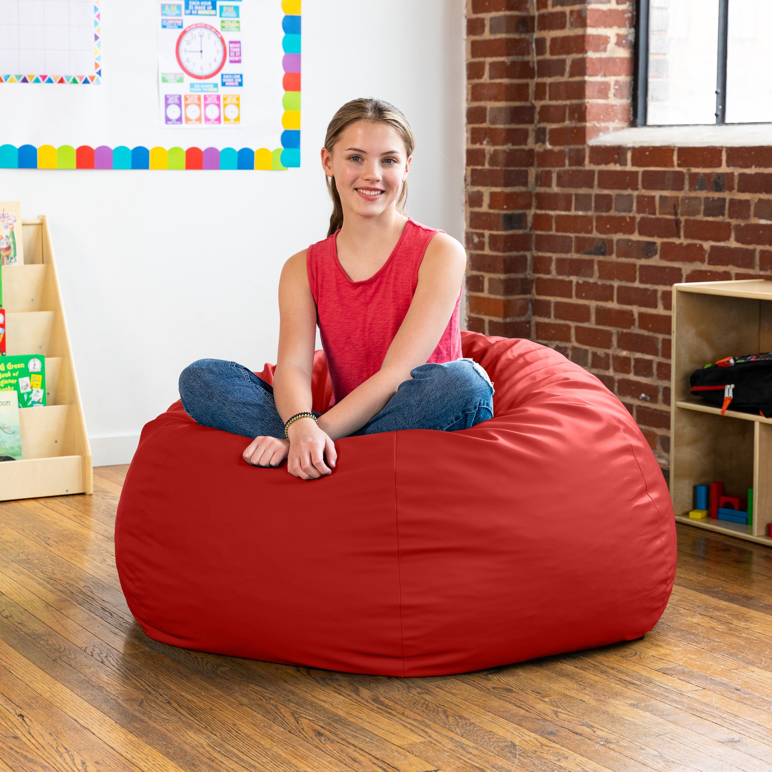 Jaxx Gumdrop Commercial Grade Bean Bag for Educational Environments, Large Size - Premium Vinyl - Red