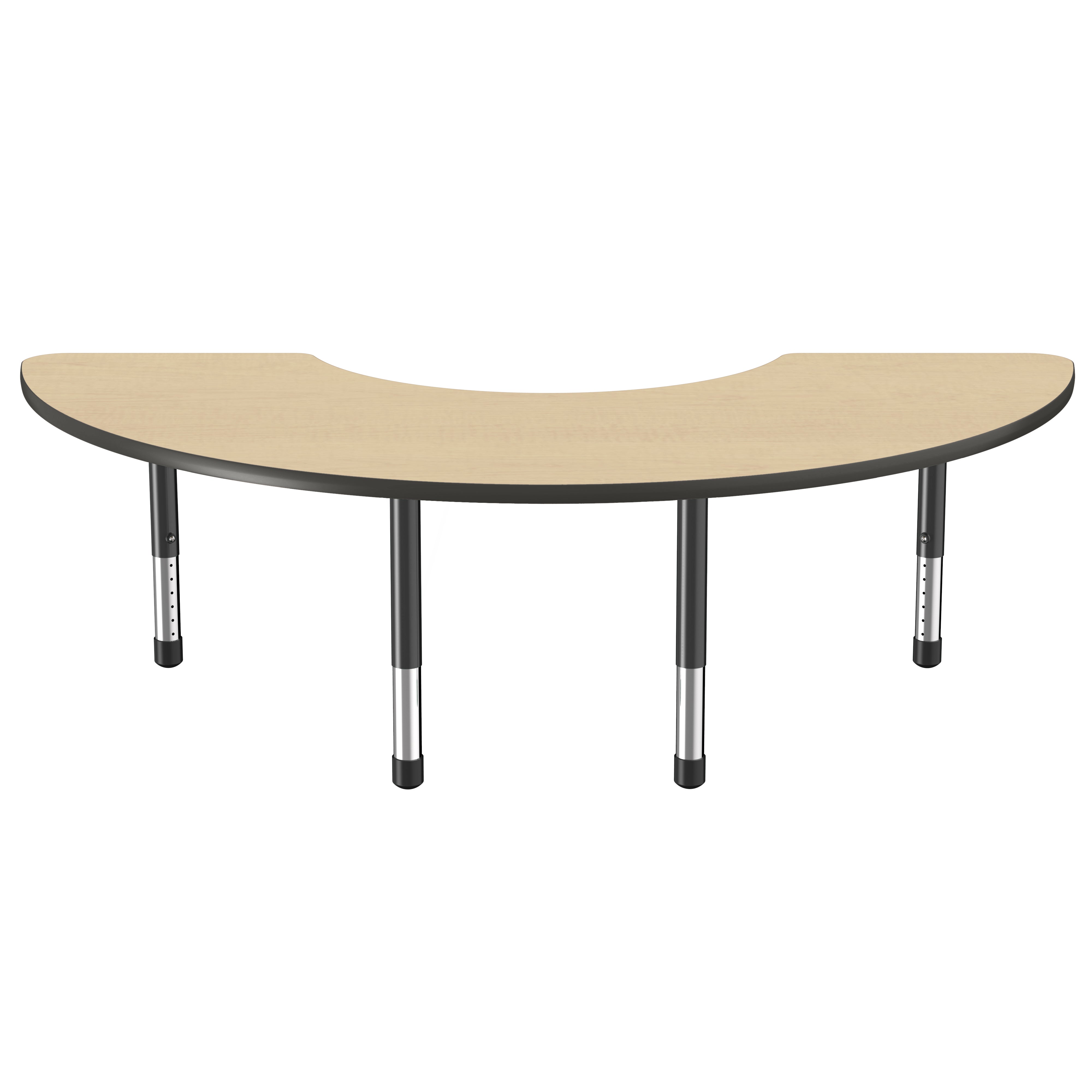 36" x 72" Half Moon Thermofused Activity Table with Adjustable Chunky Legs - Maple/Black