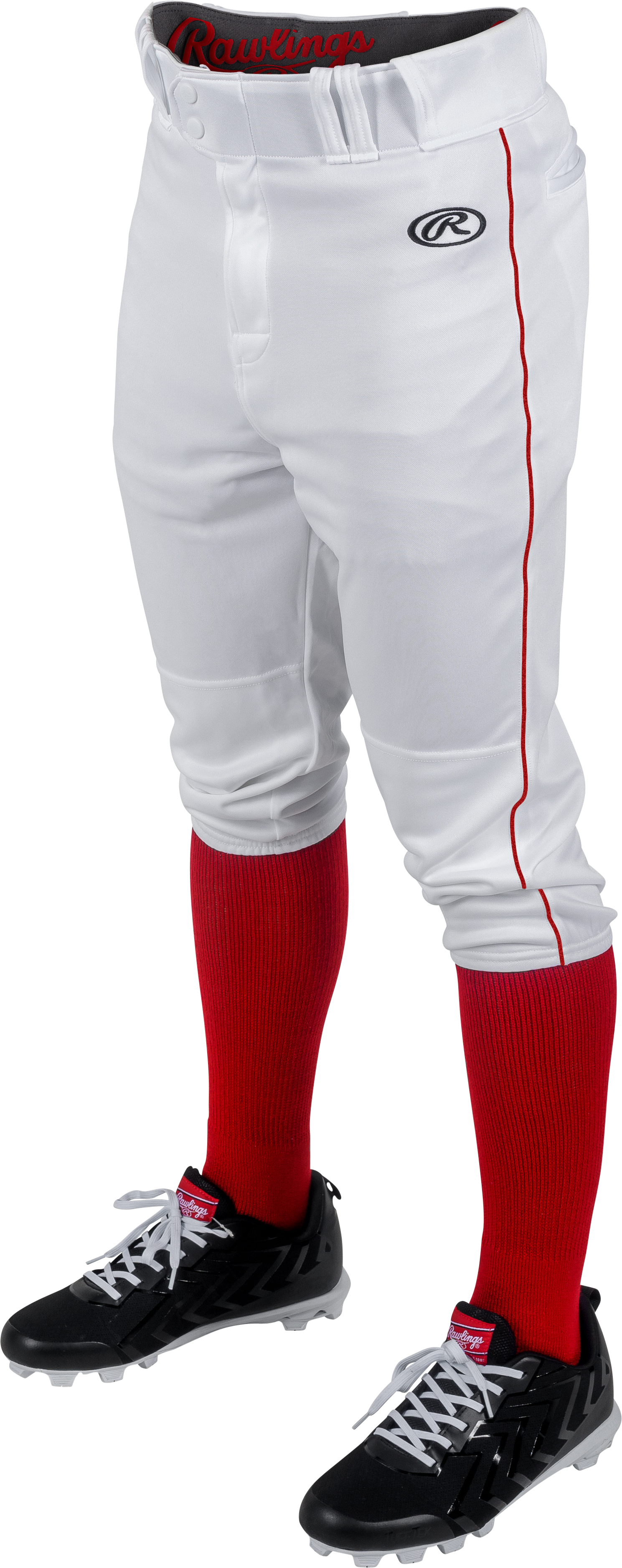 Rawlings Youth Launch Piped Knicker Pant - Small - White/Scarlet