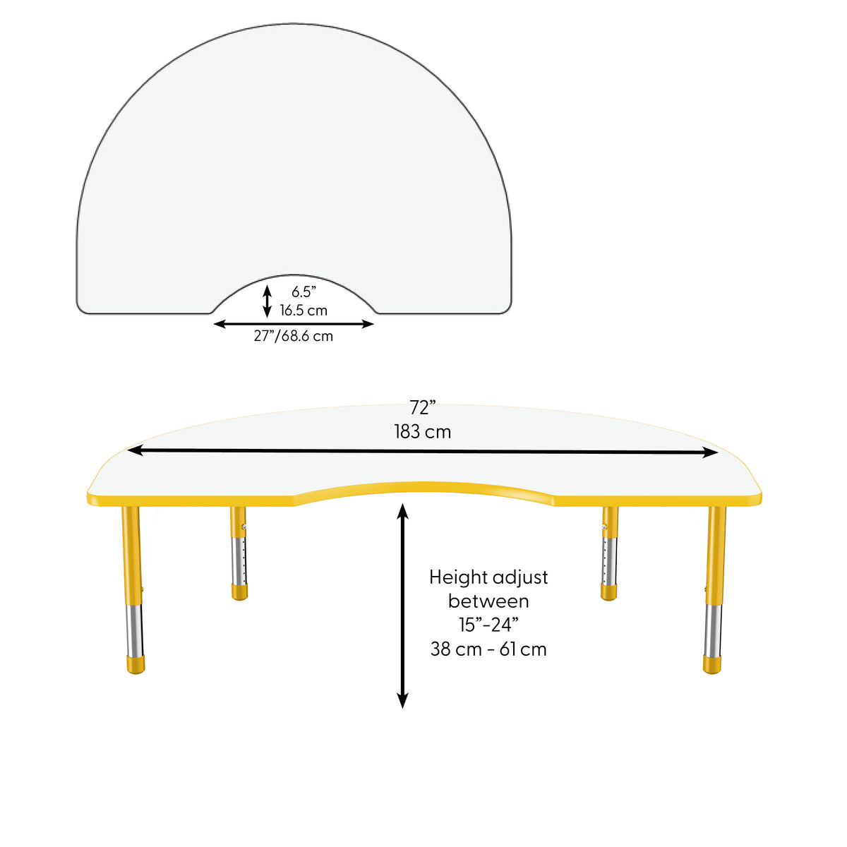 48" x 72" Kidney Dry-Erase Activity Table with Adjustable Chunky Legs - Whiteboard/Yellow